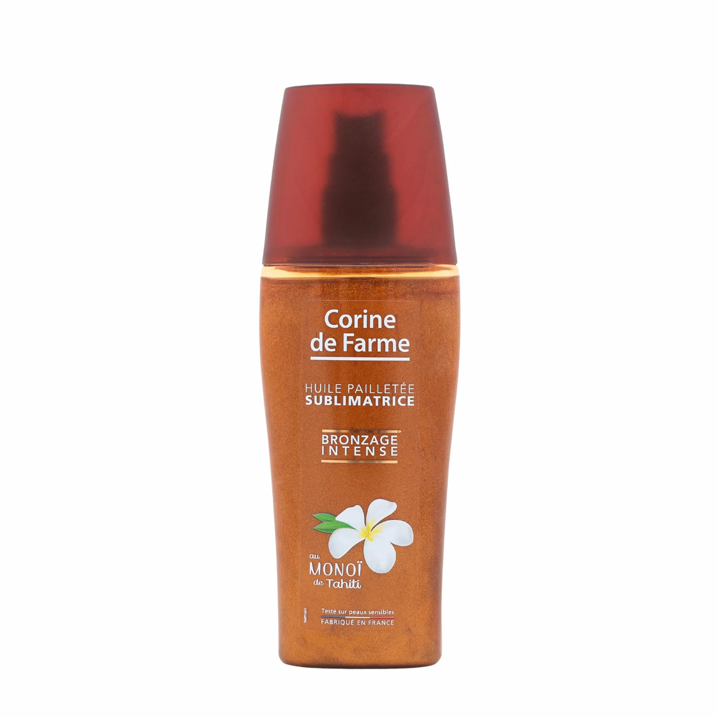 Corine de Farme Huile Pailletée Corps Visage Cheveux Soin Solaire Beauté Monoï de Tahiti Sans Parabène 150 ml Fabriqué en France