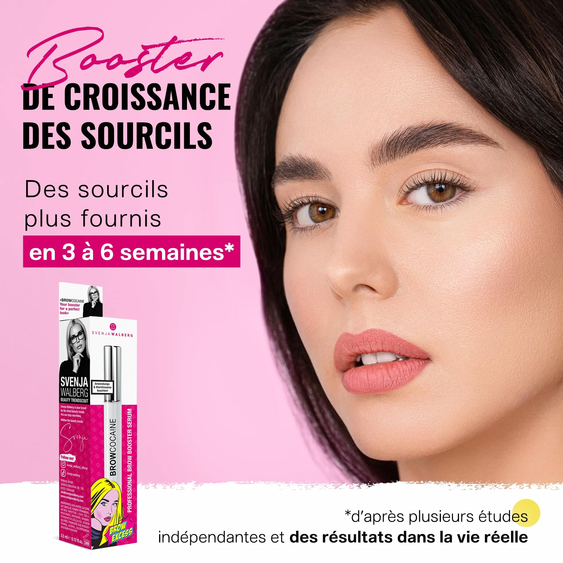 BROWCOCA!NE Sérum à sourcils pour une croissance rapide et un sourcil complet | Booster végétalien Eye-Brow by Svenja Walberg | Vainqueur du test de croissance des sourcils fabriqué en Allemagne