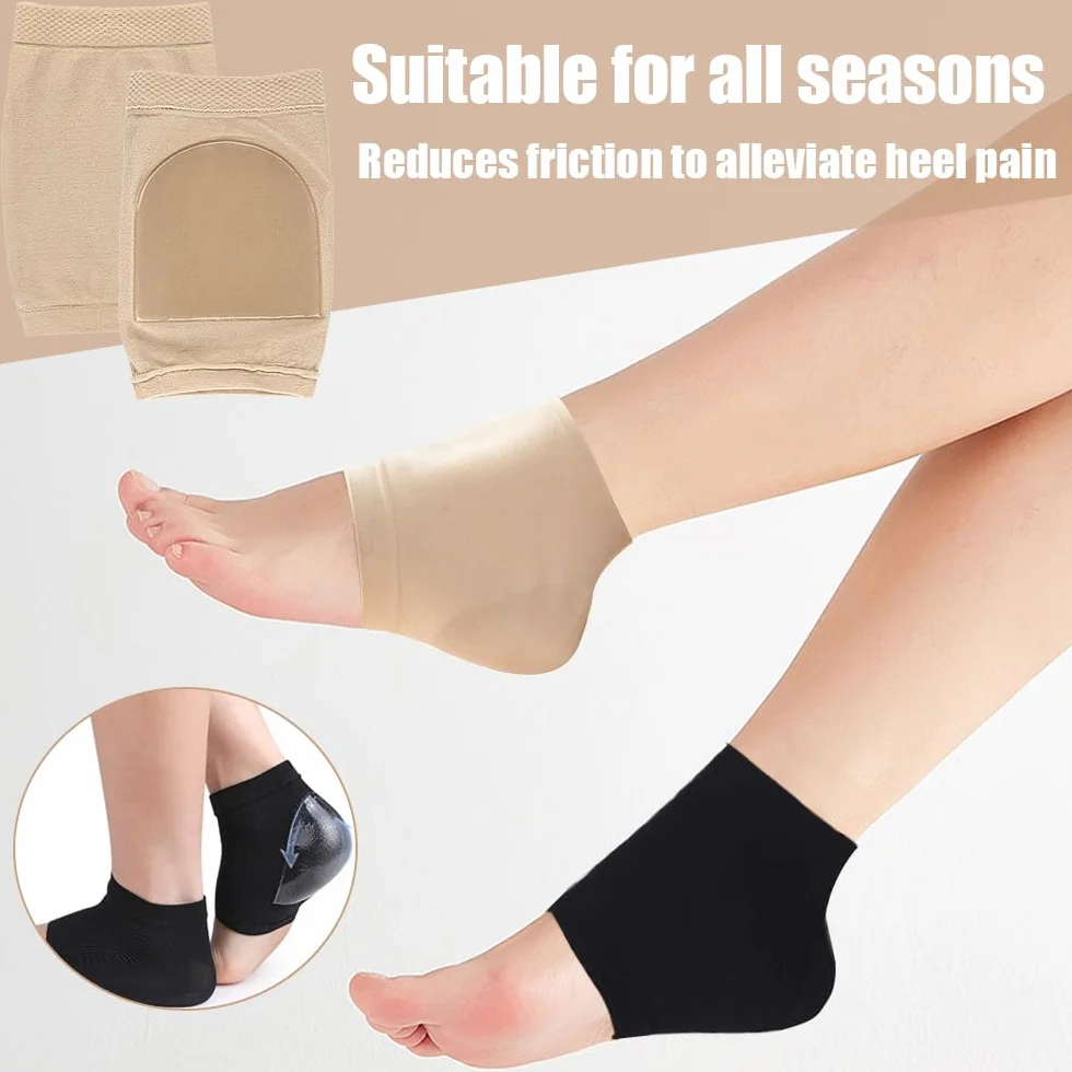 Chaussettes Hydratantes à Talons en Gel Réutilisables pour Peaux Sèches et Craquelées - 4 Paires (Couleur de Peau, Noir)