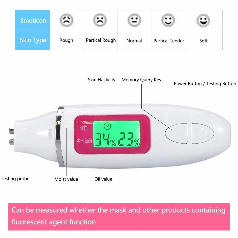 Sonew Analyseur de peau, Testeur de capteur facial Portable Digital LCD Display Precision Face Humidité Humidité Testeur d'huile pour la maison, Salon, Voyager(Pink)