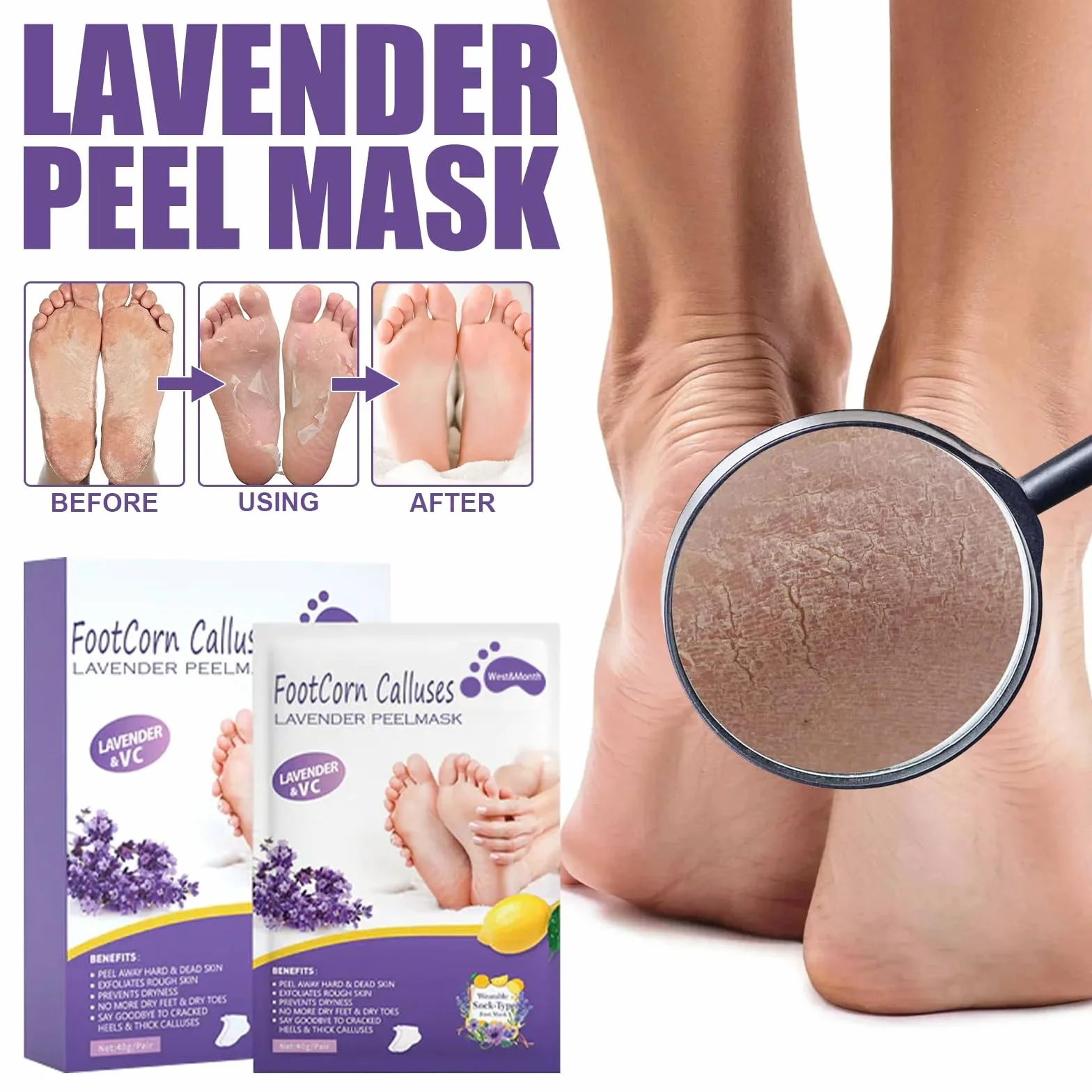 Masque Pied Peeling 5 Paires | Chaussette Exfoliante Pieds Secs Abîmés | Gommage Callus Soin Peau Morte