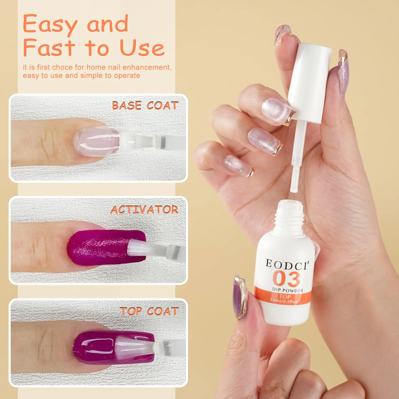 Lot de 3 flacons poudre trempage Essentials 15 ml base top coat activateur kit manucure liquide bricolage salon