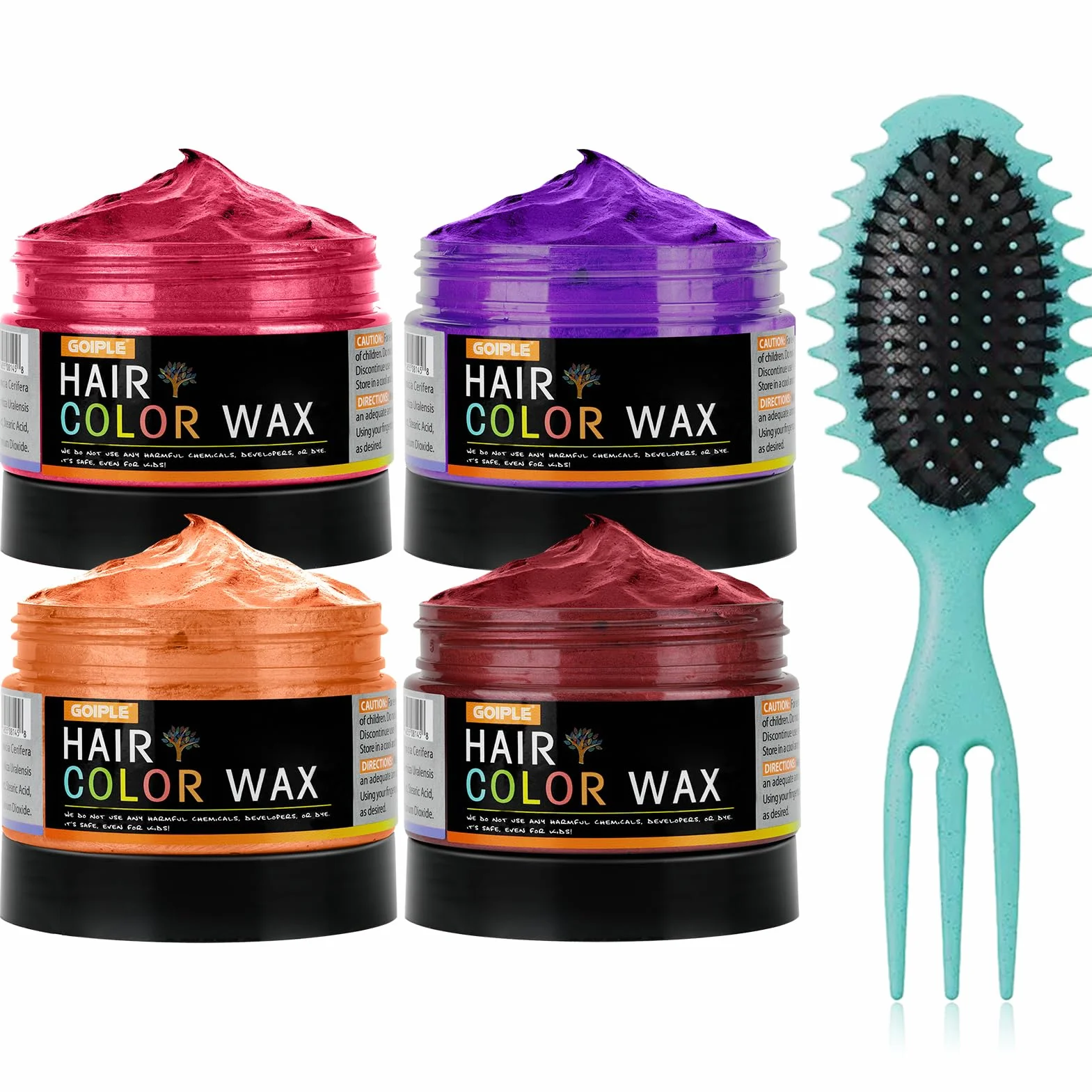 4 PCS Cire Colorante Temporaire Pour Cheveux Cire Colorante Naturelle – Pommade Coiffante Facile à Laver Avec Des Résultats Instantanés Et Une Tenue Longue Durée (Rouge & Orange & Violet & Bordeaux)