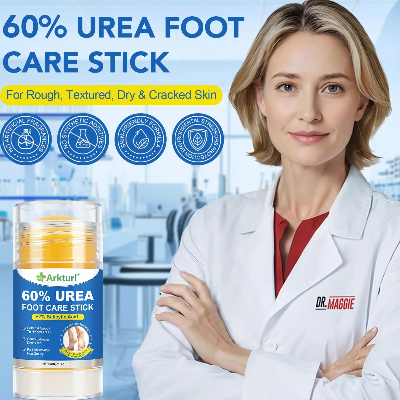 Urea Stick Pieds 40g 60% Urée Anti Callosités Talons Crevassés Très Secs Stick Réparateur Hydratant Corne Durillons Peau Rugueuse