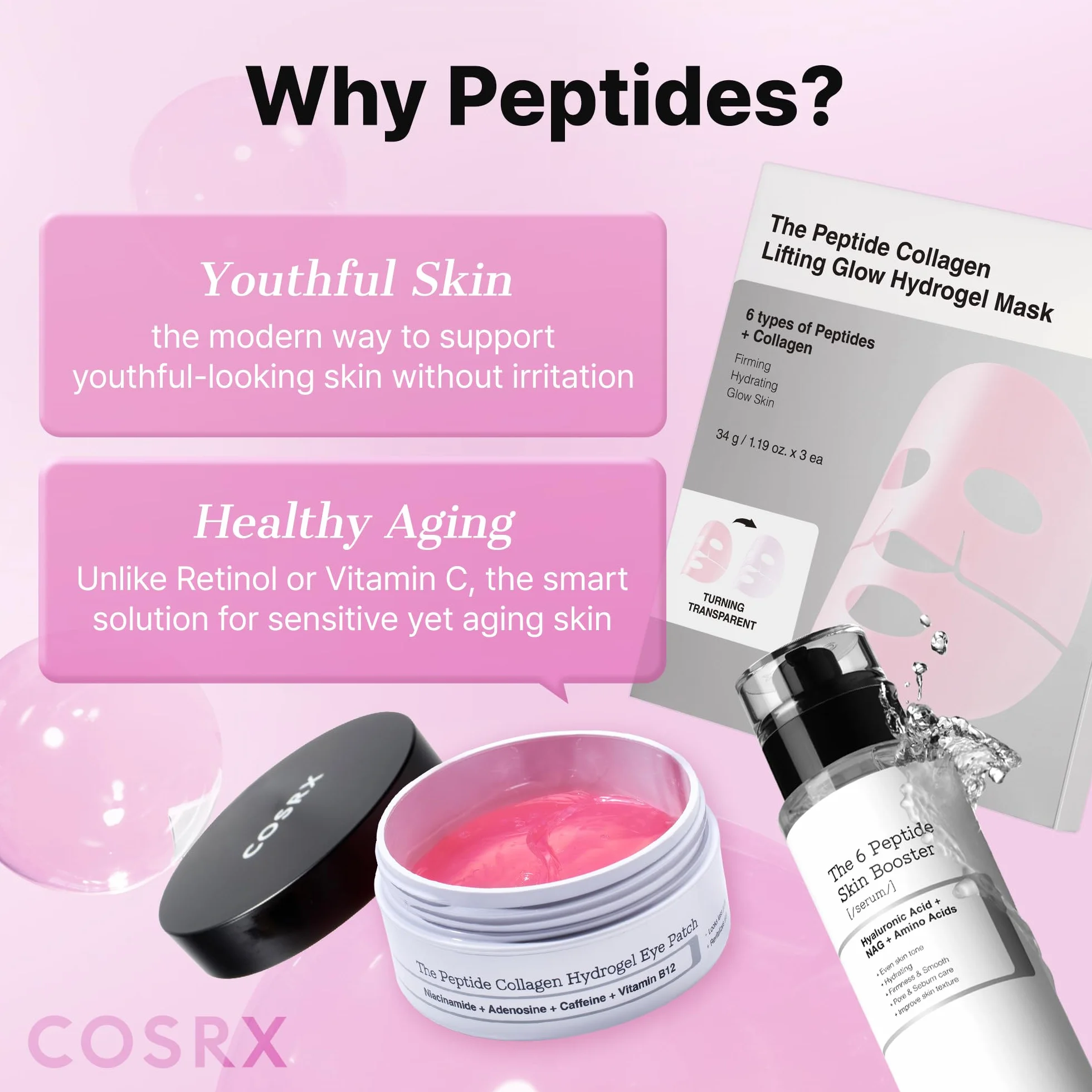 COSRX Peptide Collagen Hydrogel Eye Patch 60 Patches Anti-Cernes Caféine Korean Skincare