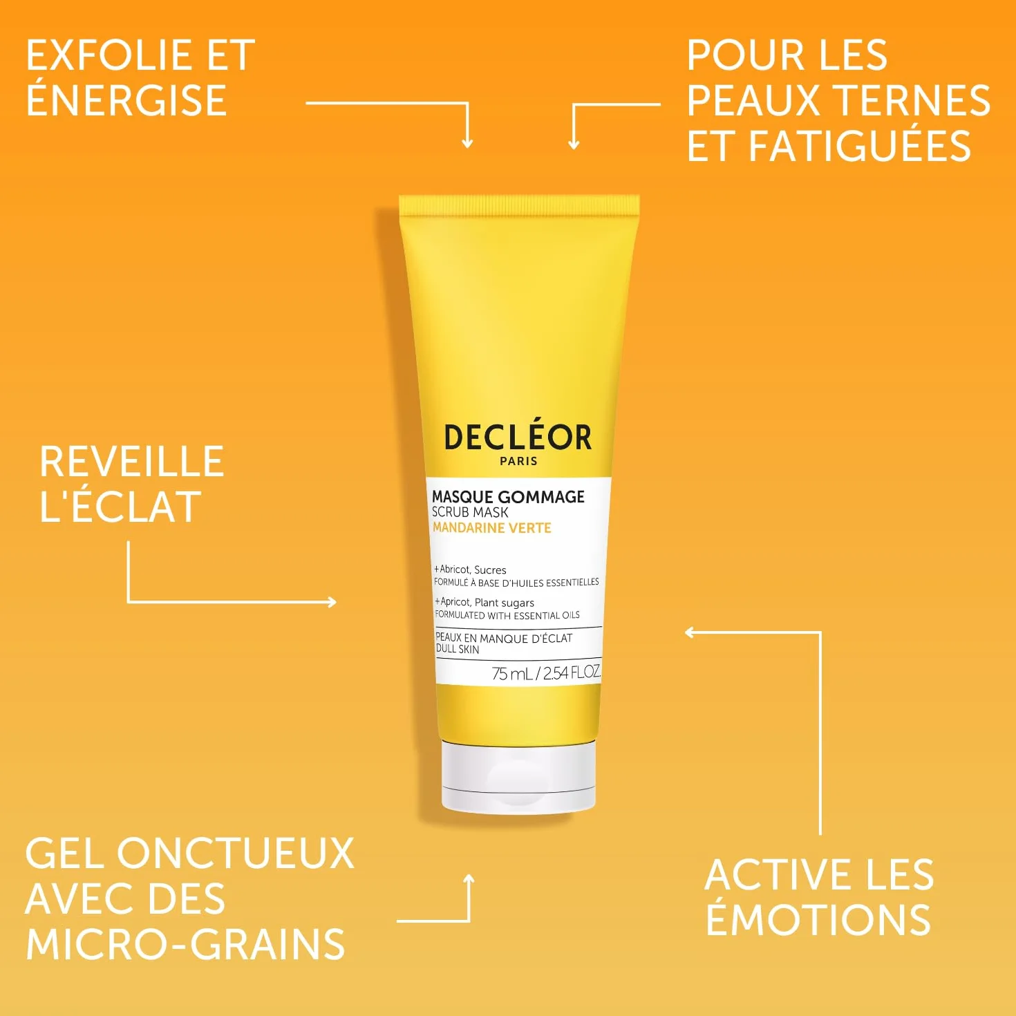 Decléor Masque Gommage Mandarine Verte pour l’Éclat, Masque Exfoliant Visage 2-en-1 avec Noyaux d’Abricot pour Lisser le Grain de Peau et Raviver l’Éclat