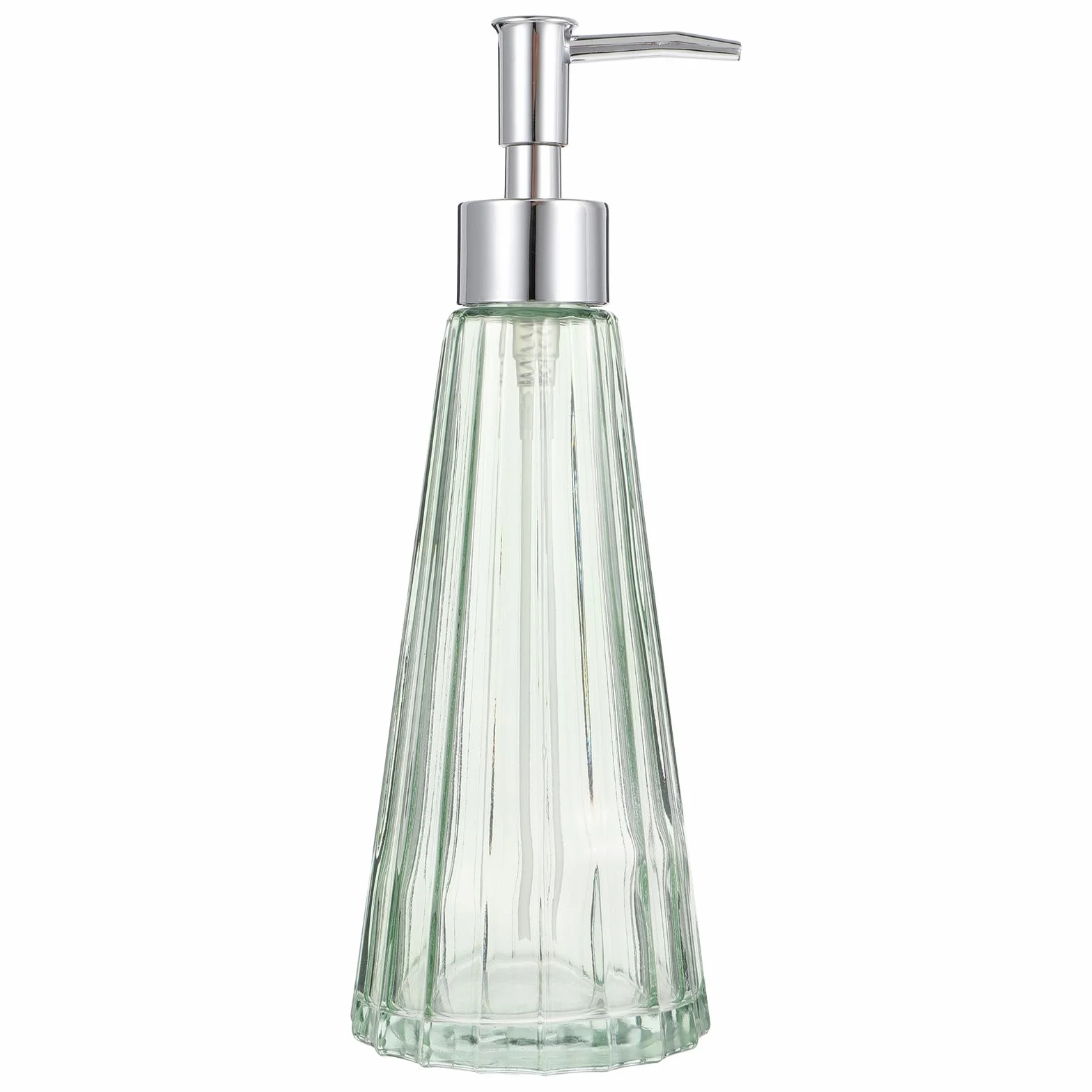 Veemoon Flacon de Lotion Rechargeable en Verre Vert Pompe Argentée 1 Pièce Flacon Secondaire pour Salle de Bain Distributeur de Savonnette Liquide et Shampooing Accessoire Élégant et