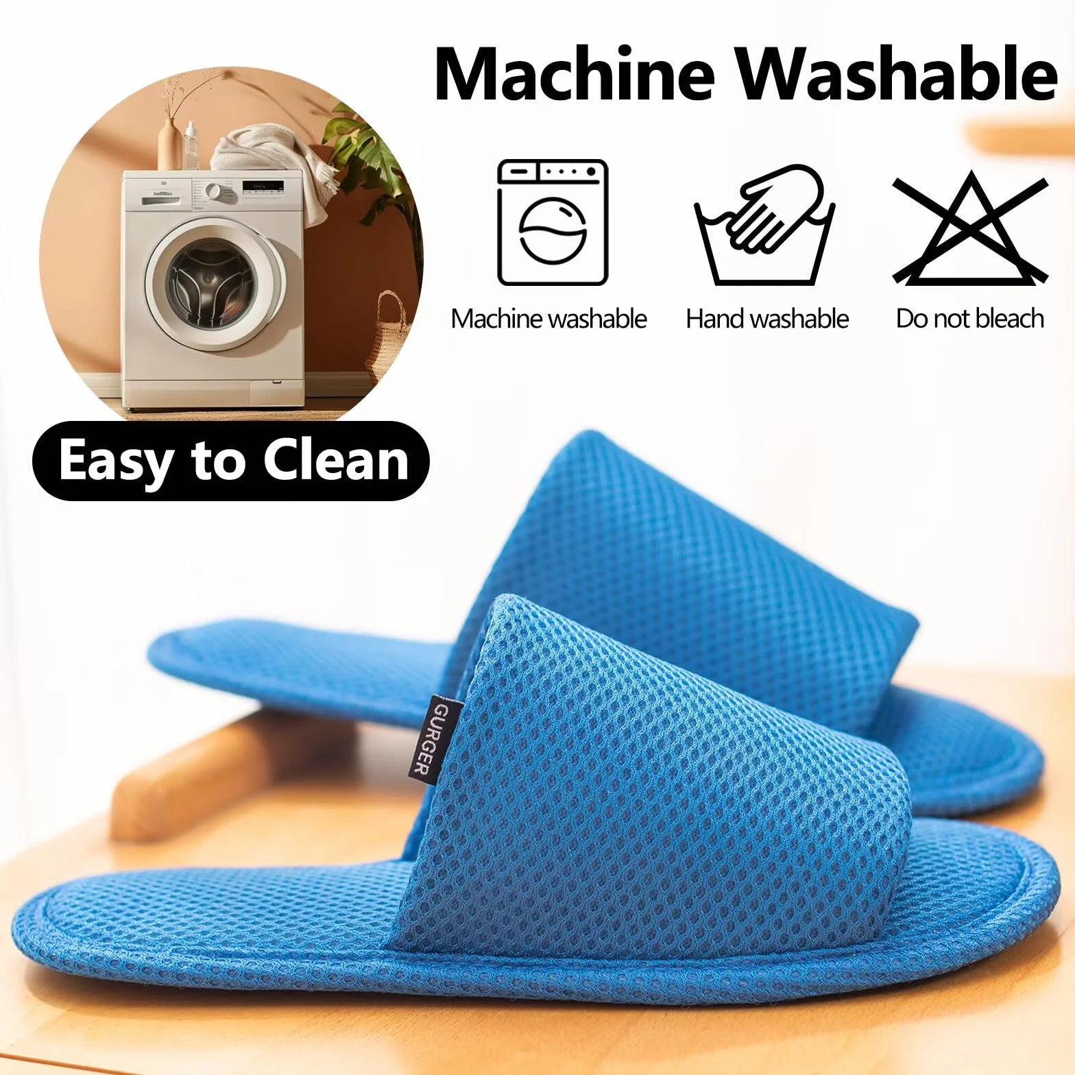 Chaussons Invités Lavable en Machine Hôtel Léger Antidérapant Pantoufles pour Maisons, Spa, Voyages, Fête