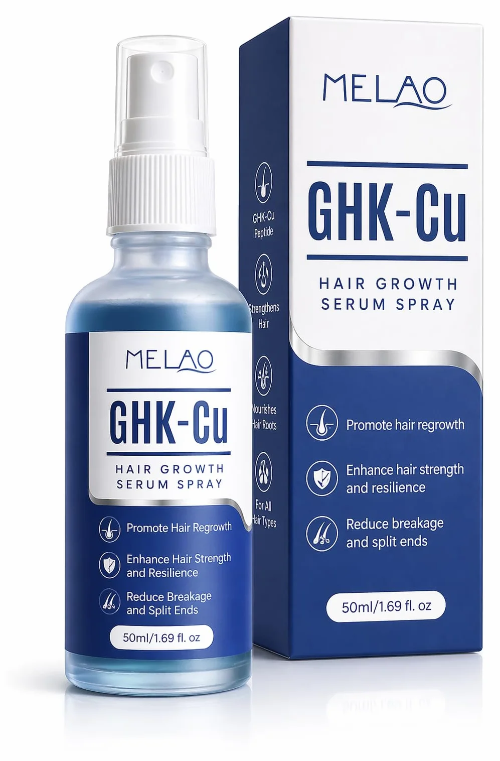 Sérum Capillaire GHK-Cu au Peptide de Cuivre, Spray Cuir Chevelu 50 ml, Soin Fortifiant et Hydratant pour Cheveux Fins, Secs ou Clairsemés