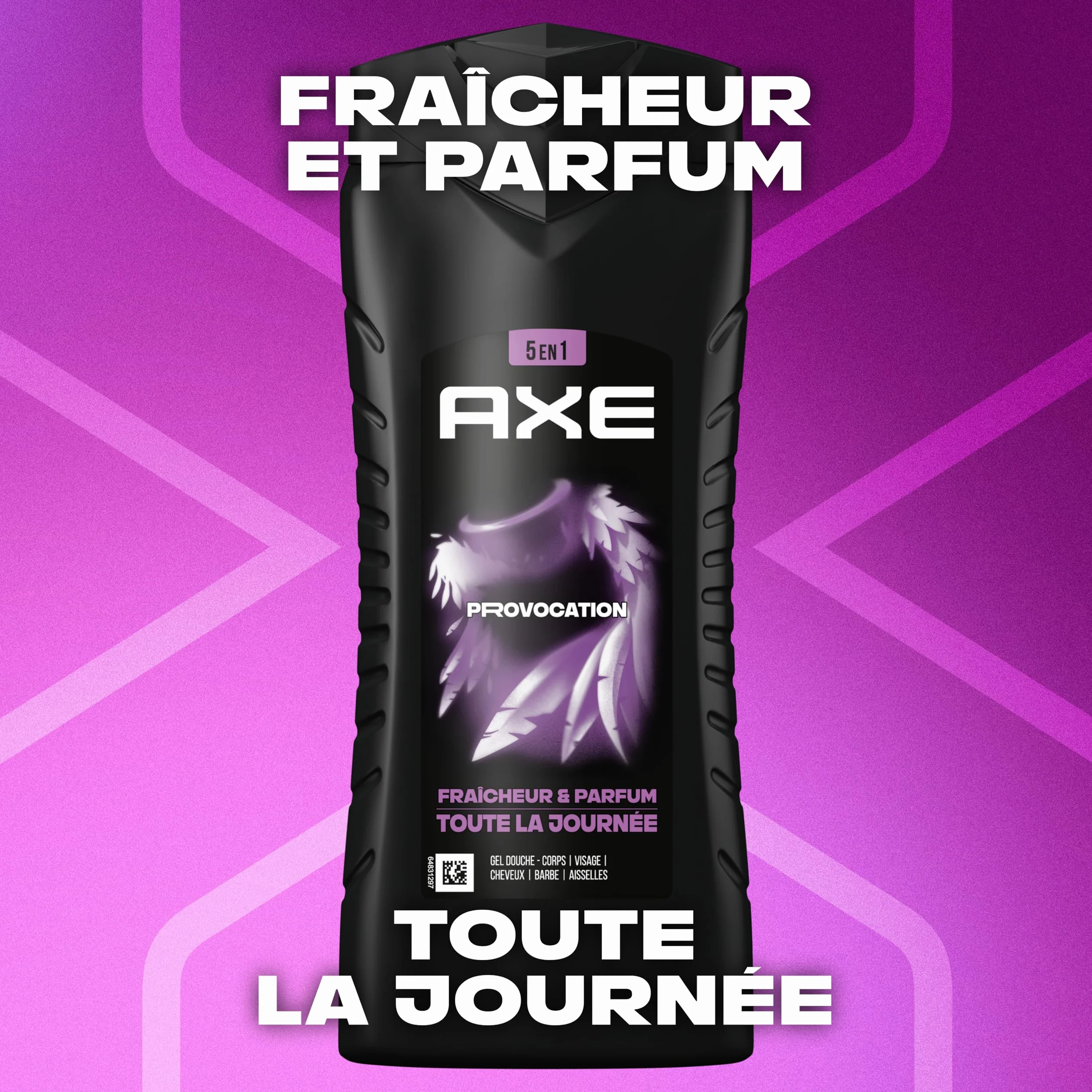 AXE Gel Douche Homme 5en1 Provocation 400ml Parfum noix de coco et poivre noir 24h Hydratant