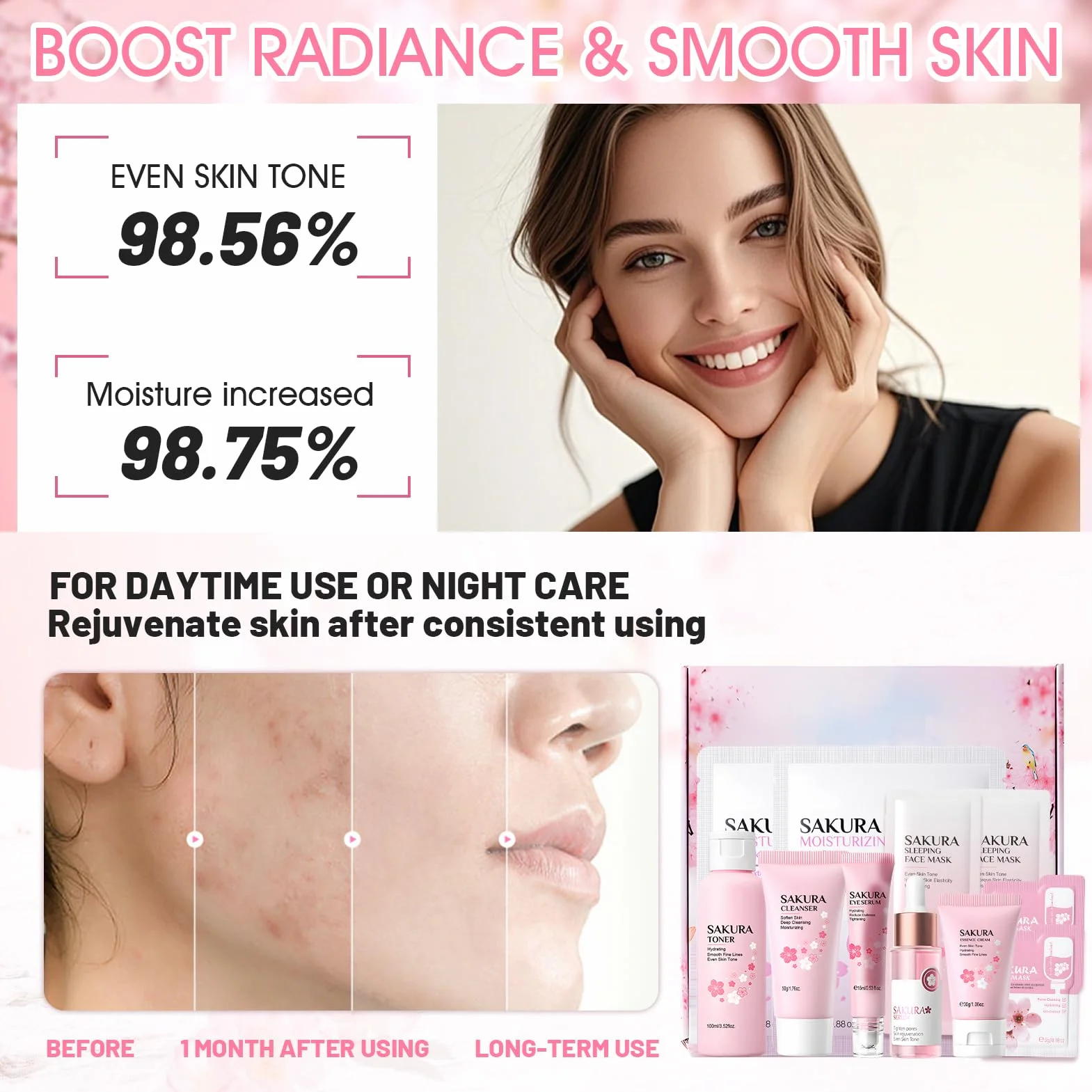 Sakura Coffret Soins Visage Femme 11 Pièces, Coffret de Soin Peau Hydratant Nourrissant