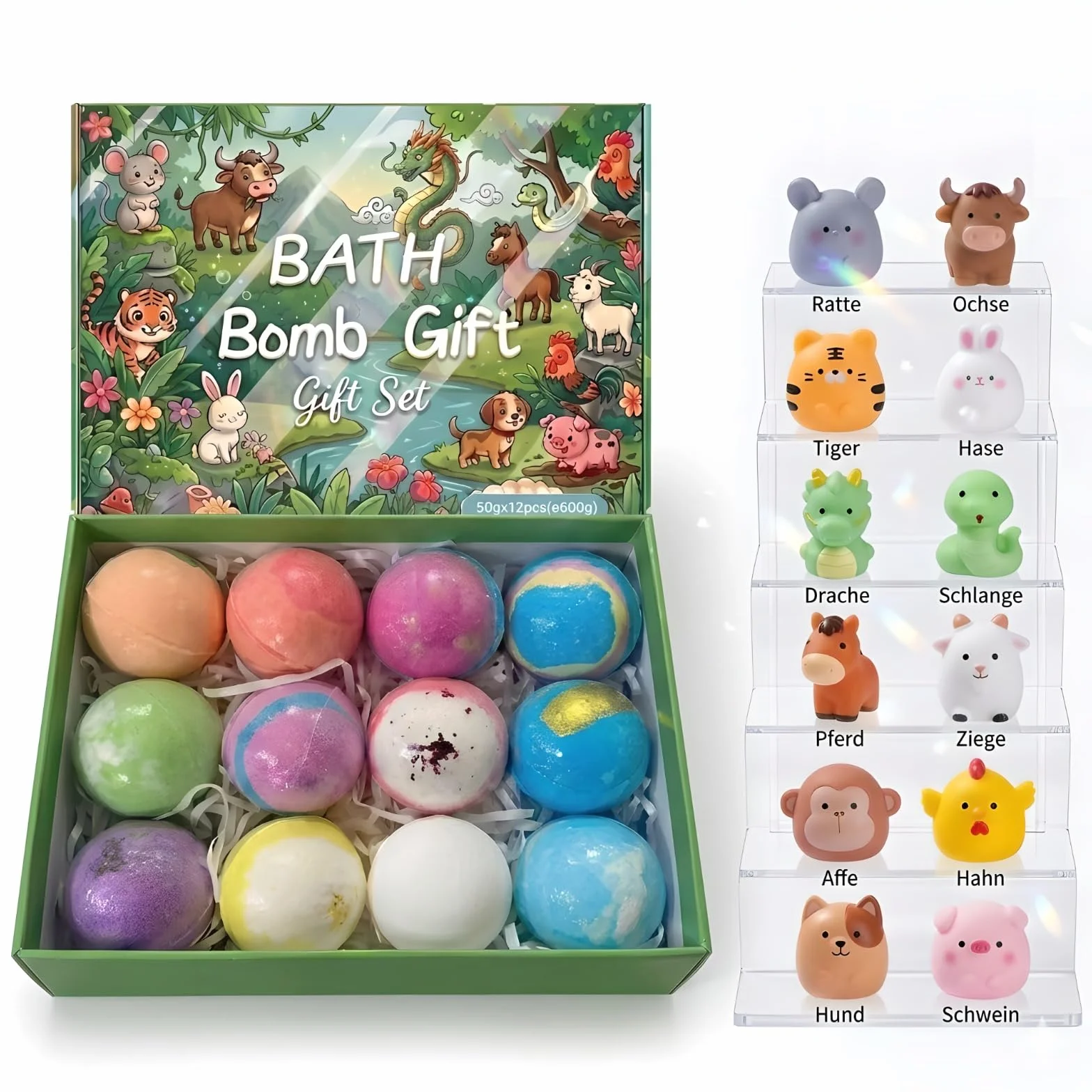 Playfizz Lot de 12 bombes de bain pour enfants avec surprise, bulles naturelles et organiques, bombes de bain, bain moussant, bombes de bain