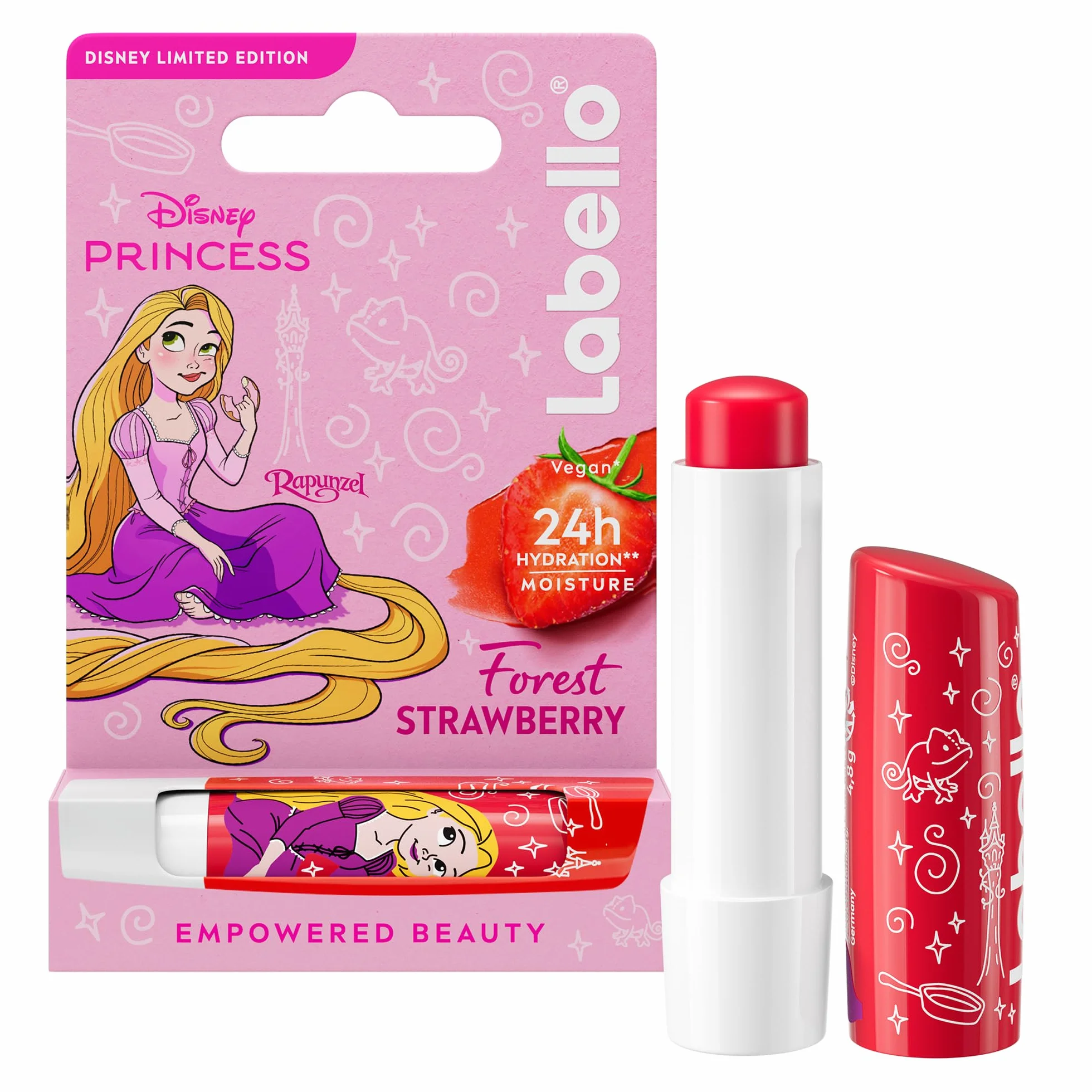 LABELLO Baume à lèvres Édition Limitée Disney Princesse Raiponce Forest Strawberry 4,8 g Stick à lèvres hydratant parfumé à la fraise