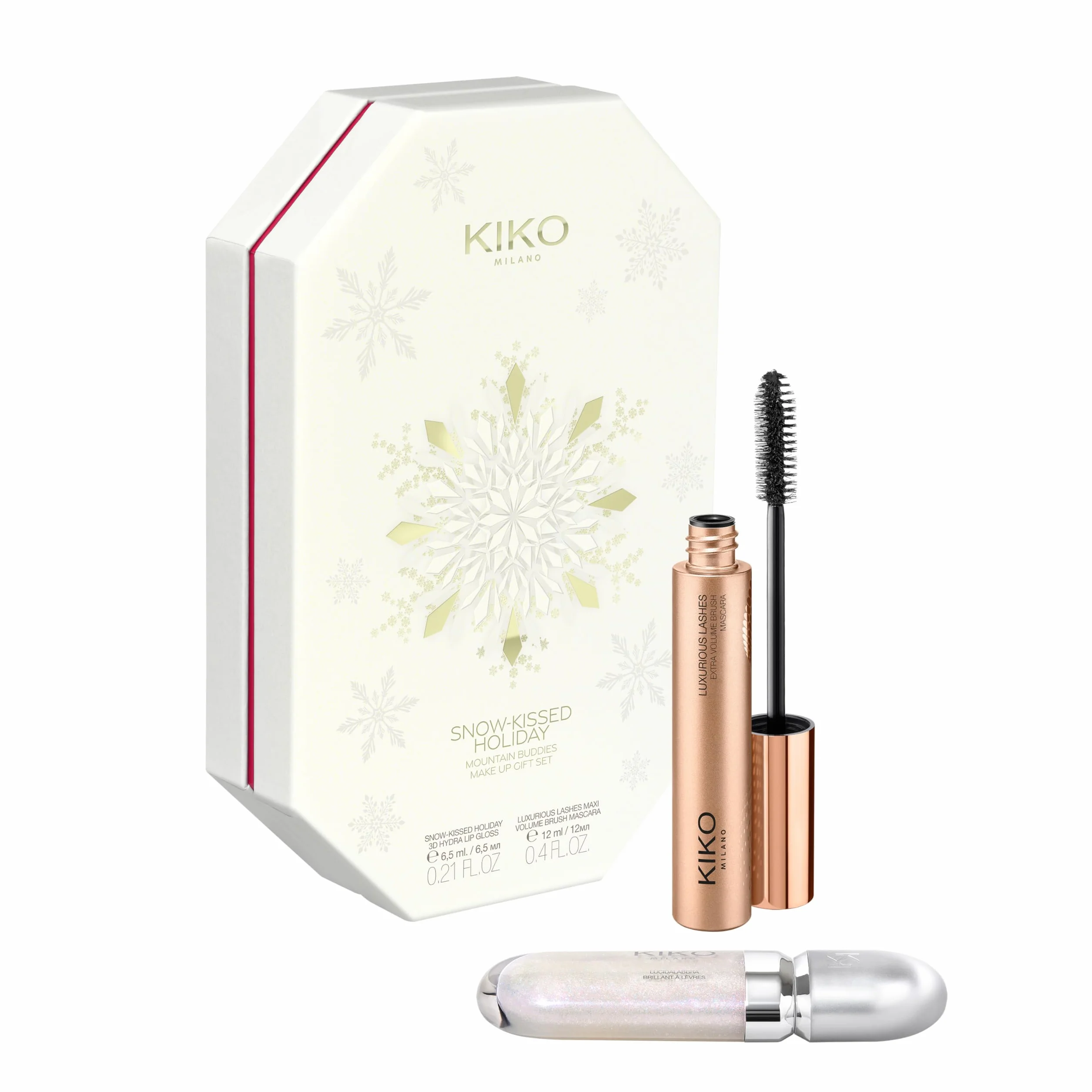 KIKO Milano Snow-Kissed Holiday Mountain Buddies Make Up Gift Set, Coffret Cadeau Maquillage Brillant À Lèvres 3D Hydra Lipgloss Mascara