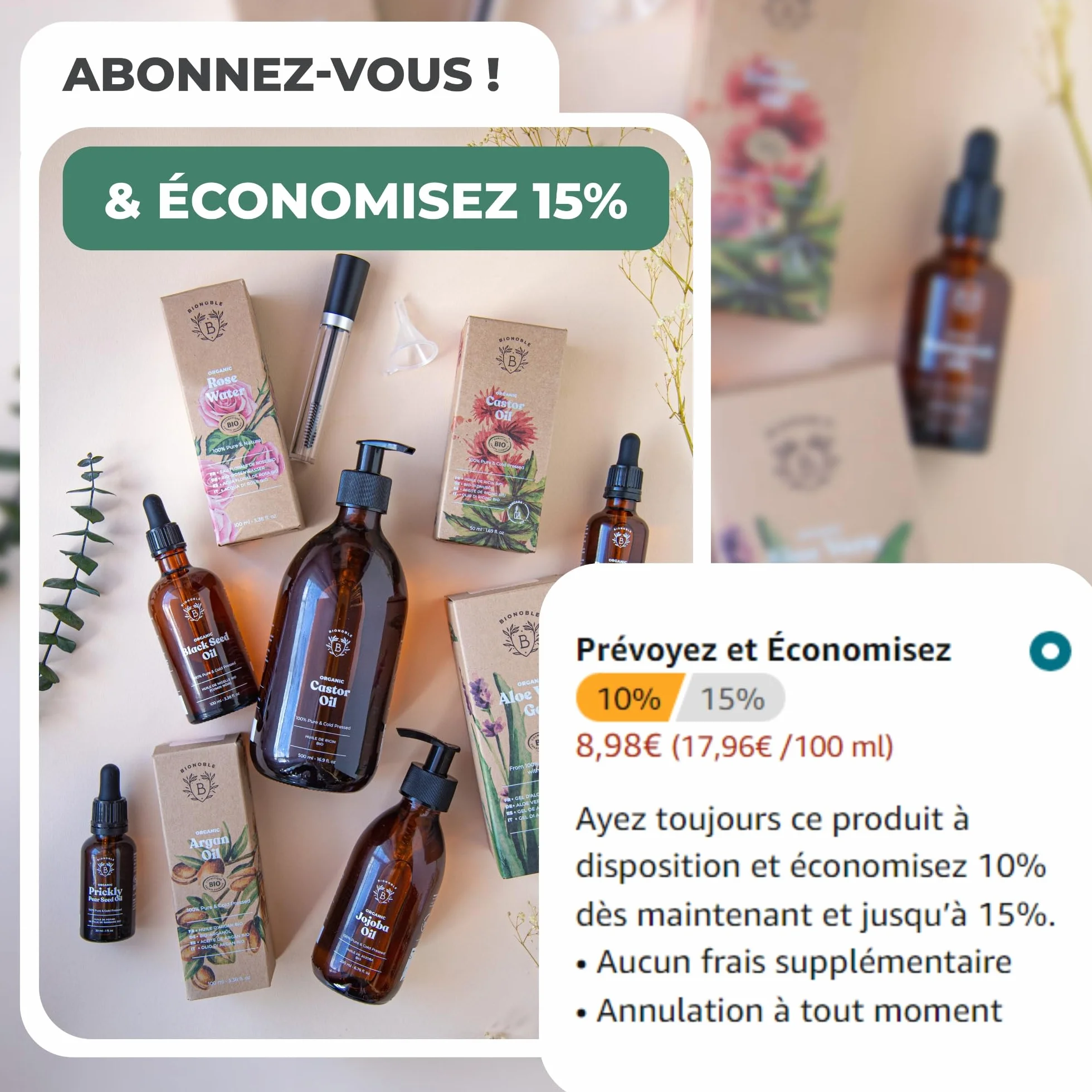 Huile de Ricin Bio Pressée à Froid 100% Naturelle pour Cheveux, Cils, Sourcils - Castor Oil 50ml