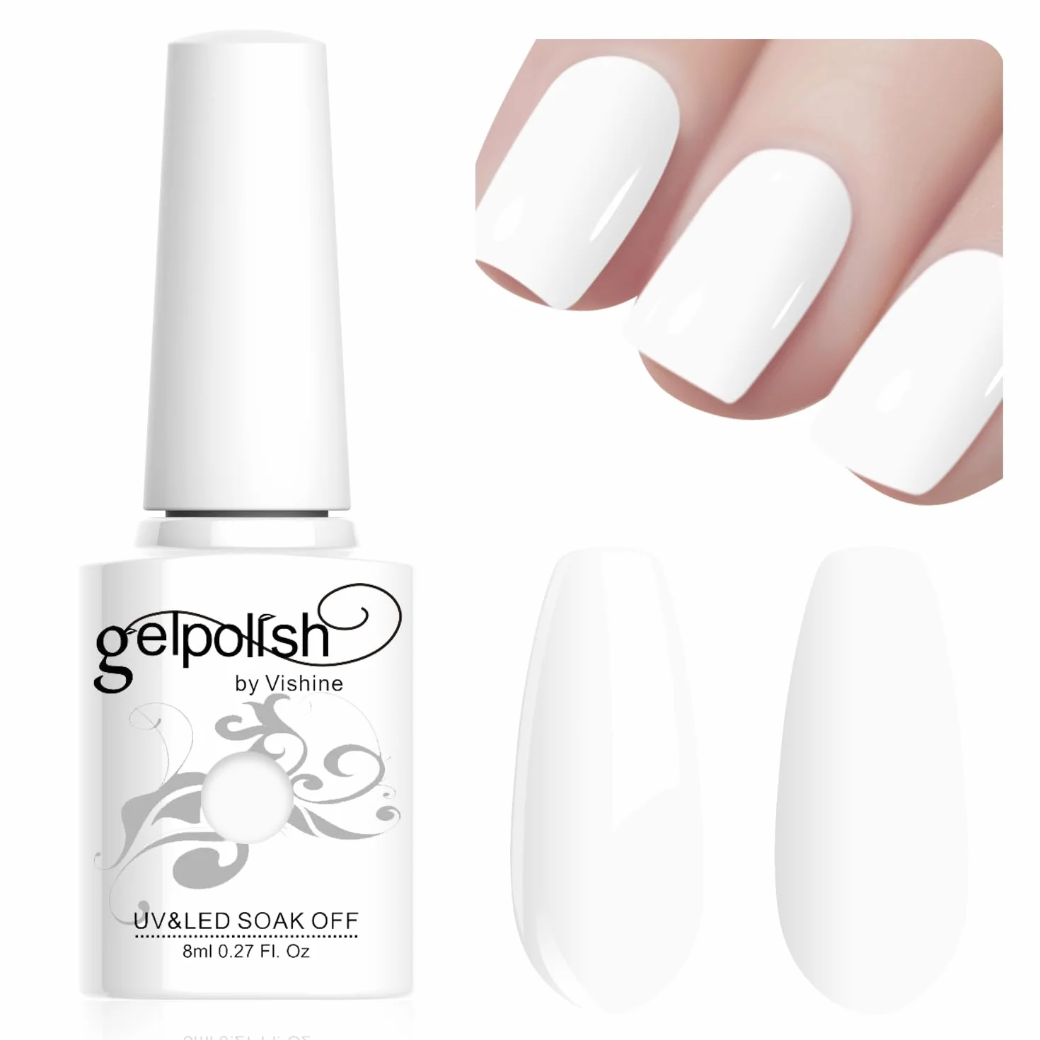 Vishine 8ml Vernis à Ongles Gel Semi Permanent Blanc French White UV LED Nail Polish LM046