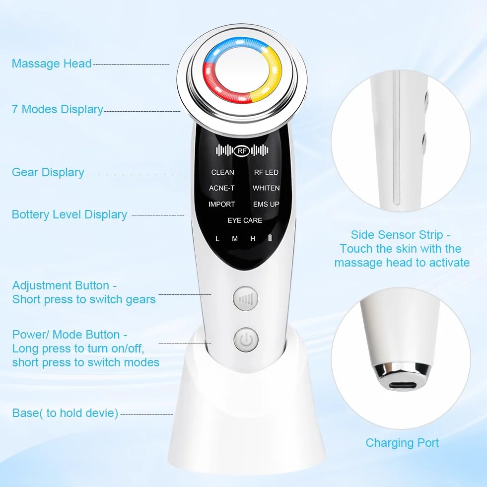 Appareil Anti Rides Visage, Appareil Massage Visage Masseur Facial, Dispositif Multifonctionnel de Soin Visage Anti-âge avec EMS et Chaud, Froid, pour Anti-âge, Améliore, Raffermit Lisse La Peau