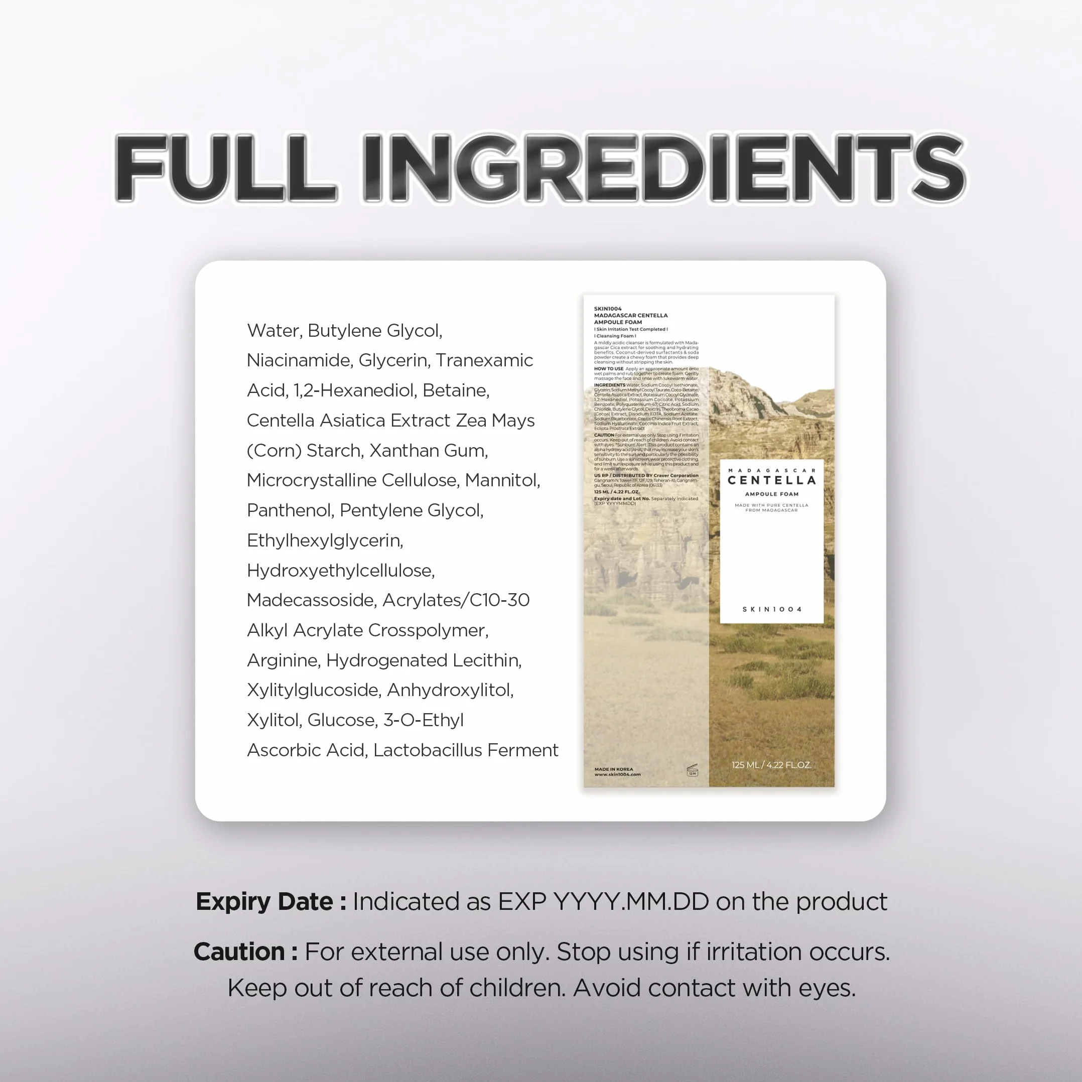 SKIN1004 Madagascar Centella Argile éclaircissante Capsule Ampoule 100 ml