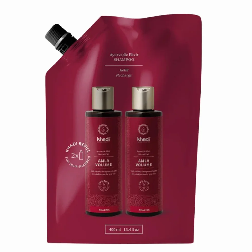 khadi AMLA VOLUME Shampooing ayurvédique – Recharge – Cheveux puissants et volume grâce aux racines fortes – 100 % naturel et végétalien – 400 ml