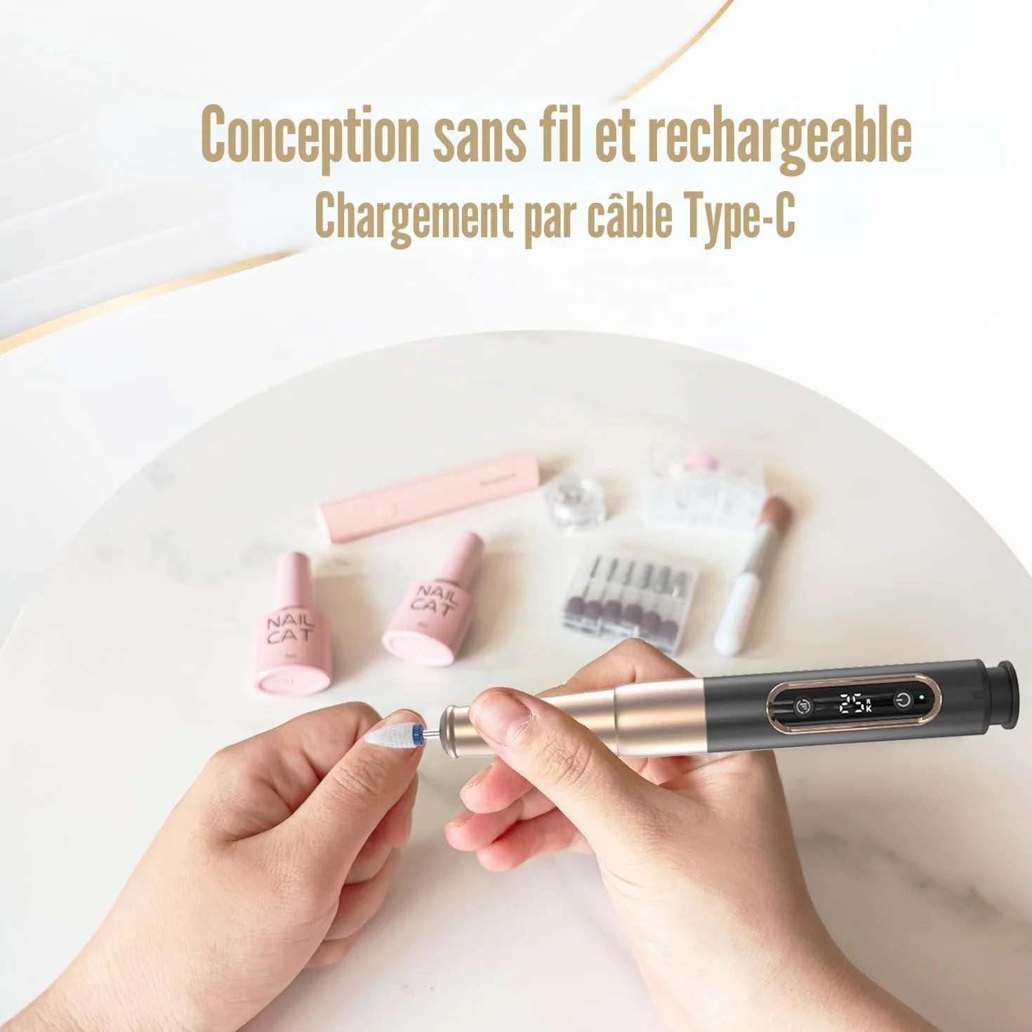 Ponceuse pour Ongles Sans Fil, 12 en 1 Lime a Ongle Electrique Professionnelle 25000 RPM Kit de Manucure Pédicure avec USB Rechargeable, Ponceuse à Ongles pour Gel Acrylique Ongle Noir