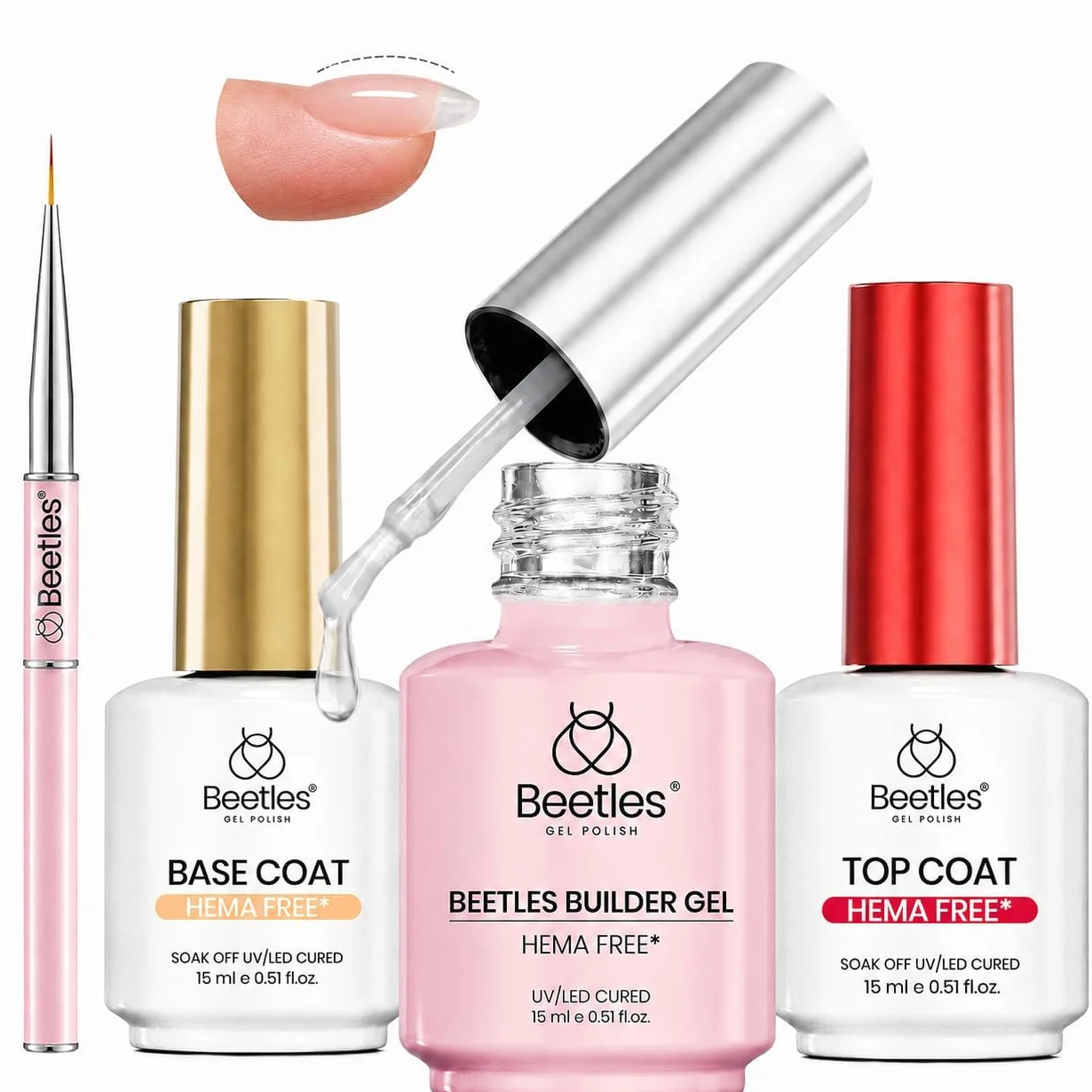 Beetles Builder Gel à ongles avec vernis à ongles sans essuyage et couche de base pour ongles Finition brillante et formule améliorée de sécurité durable pour les femmes