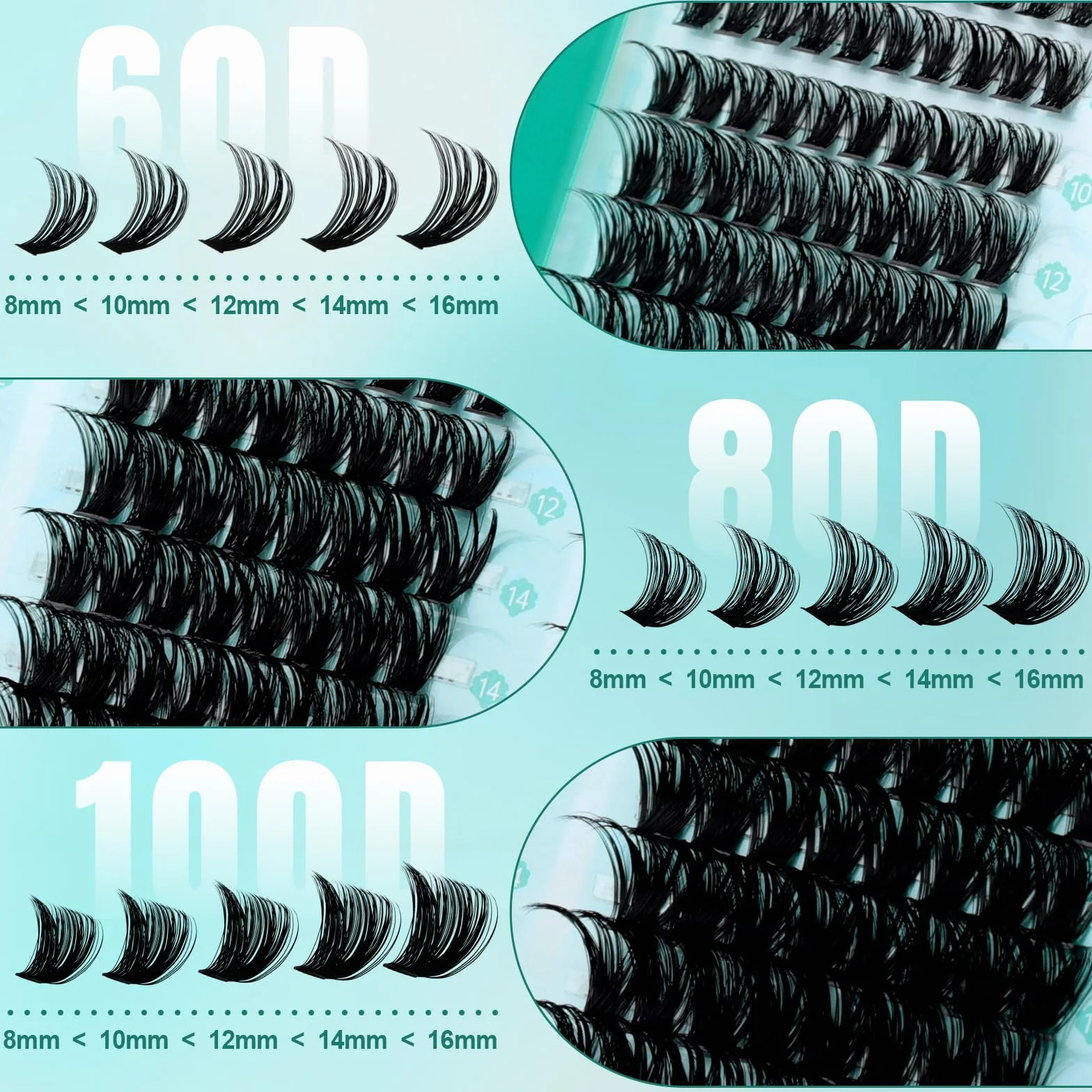 GEMERRY Faux Cils Individuel 60D 80D 100D Extension Cils Bouquet Volume Russian Cluster Lash D Curl 8-16mm