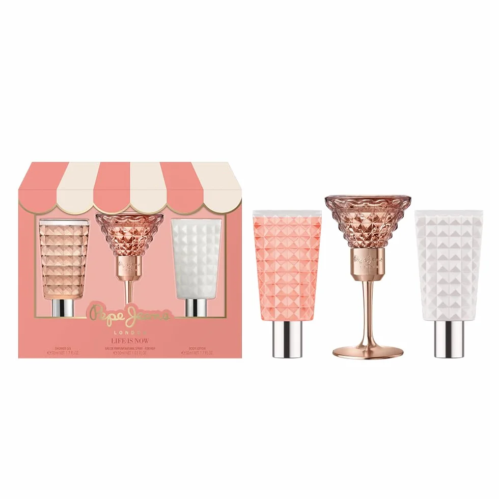Pepe Jeans Life Is Now For Her Parfum Femme Coffret 3 Pièces | Coffret Cadeau, Eau de Parfum 30ml, Body Lotion 50ml et Gel Douche 50ml, Set Fragrance Floral et Oriental