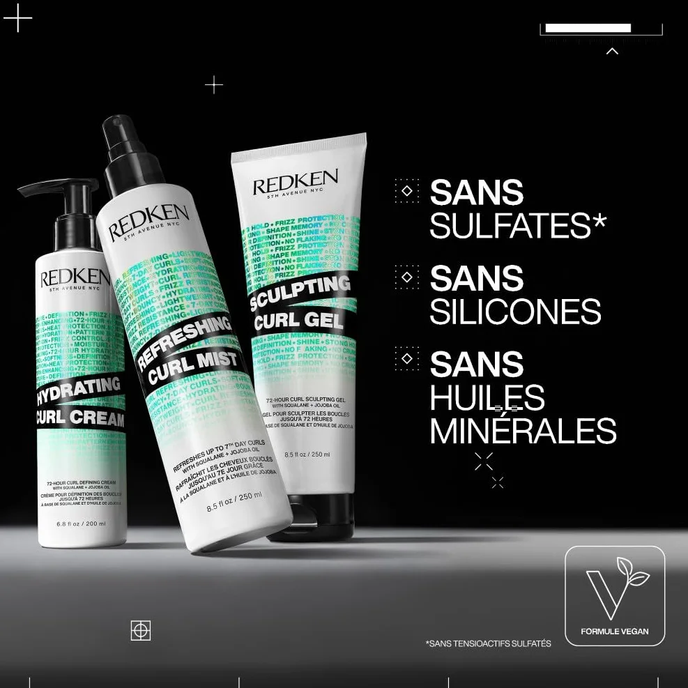 REDKEN, Gel de Fixation 72h, Hydrate & Fixe les Boucles, Formule à l'Huile de Jojoba & Squalane, Cheveux Bouclés, Frisés & Crépus, Vegan, Sans Silicone & Sans Sulfate, Hybrid Curl Stylers, 250ml
