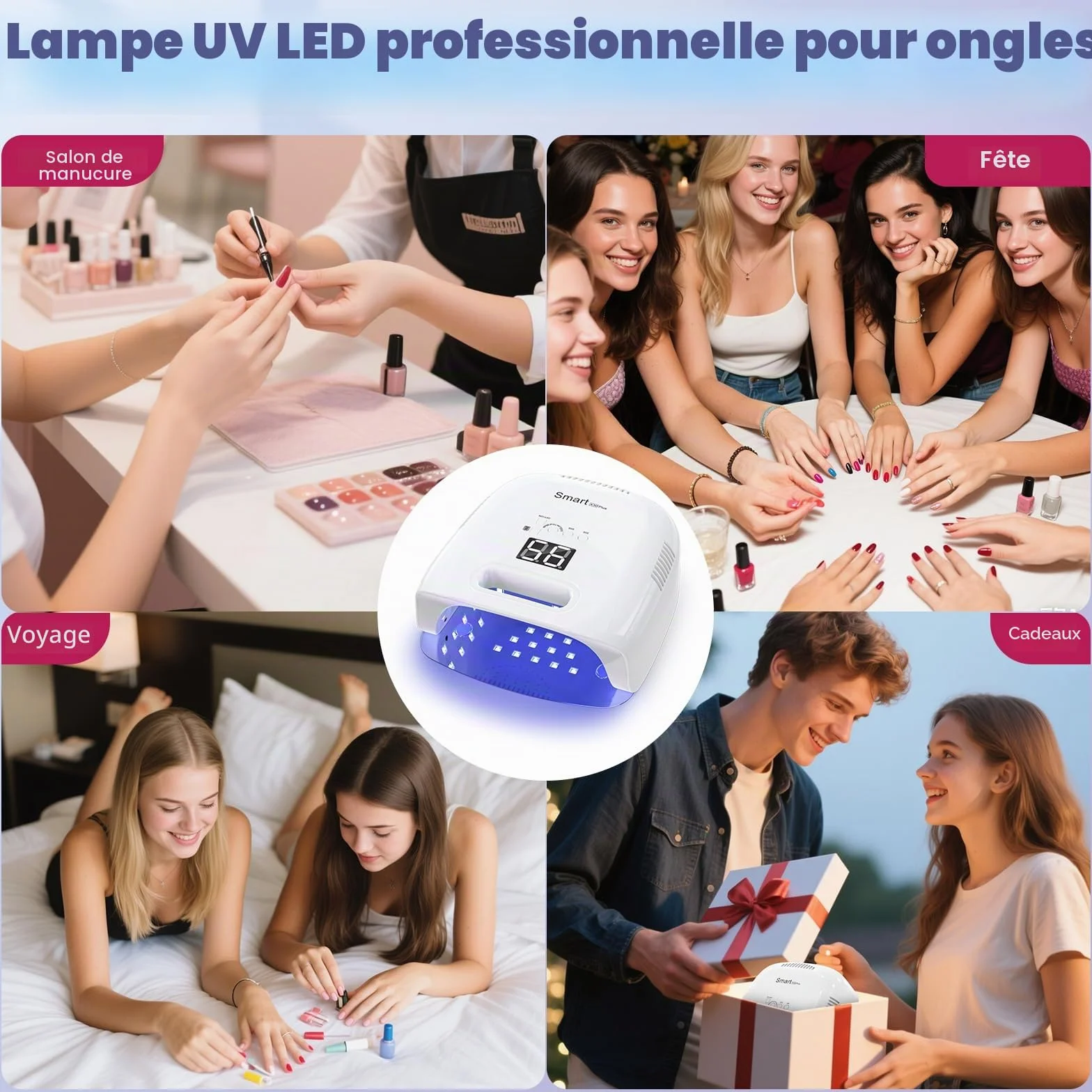 NAILGIRLS Lampe UV LED Ongles sans fil Rechargeable, 60W Lampe UV Gel avec Réflecteur en Métal, Portable Séchoirs à Ongles, Professionnelle Pour Ongles, LED Ongle pour Salon