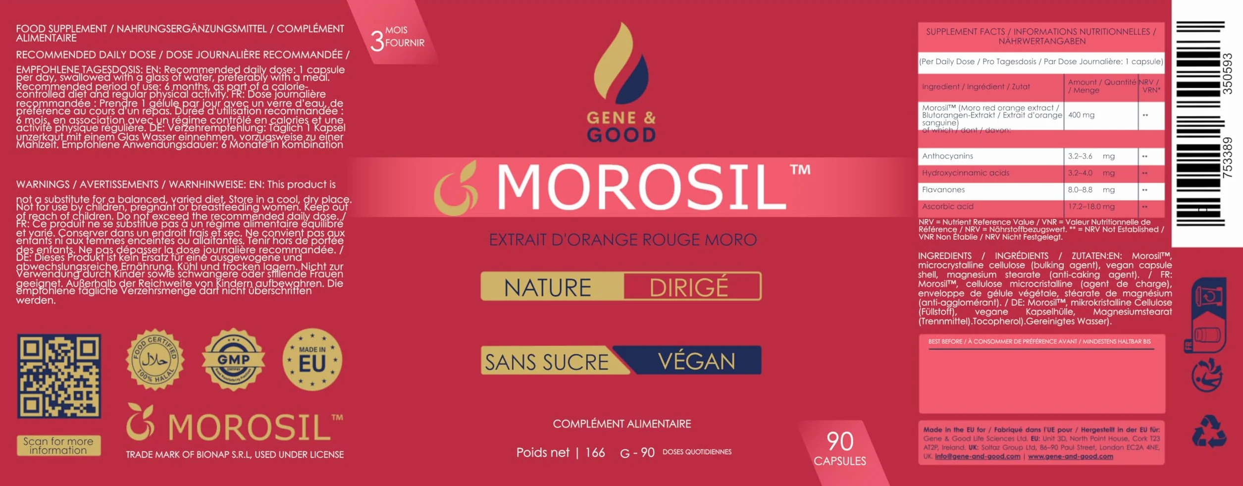 MOROSIL™ Gene & Good® Orange Rouge Moro 400 mg/jour 90 Gélules Vegan Contrôle du Poids Silhouette