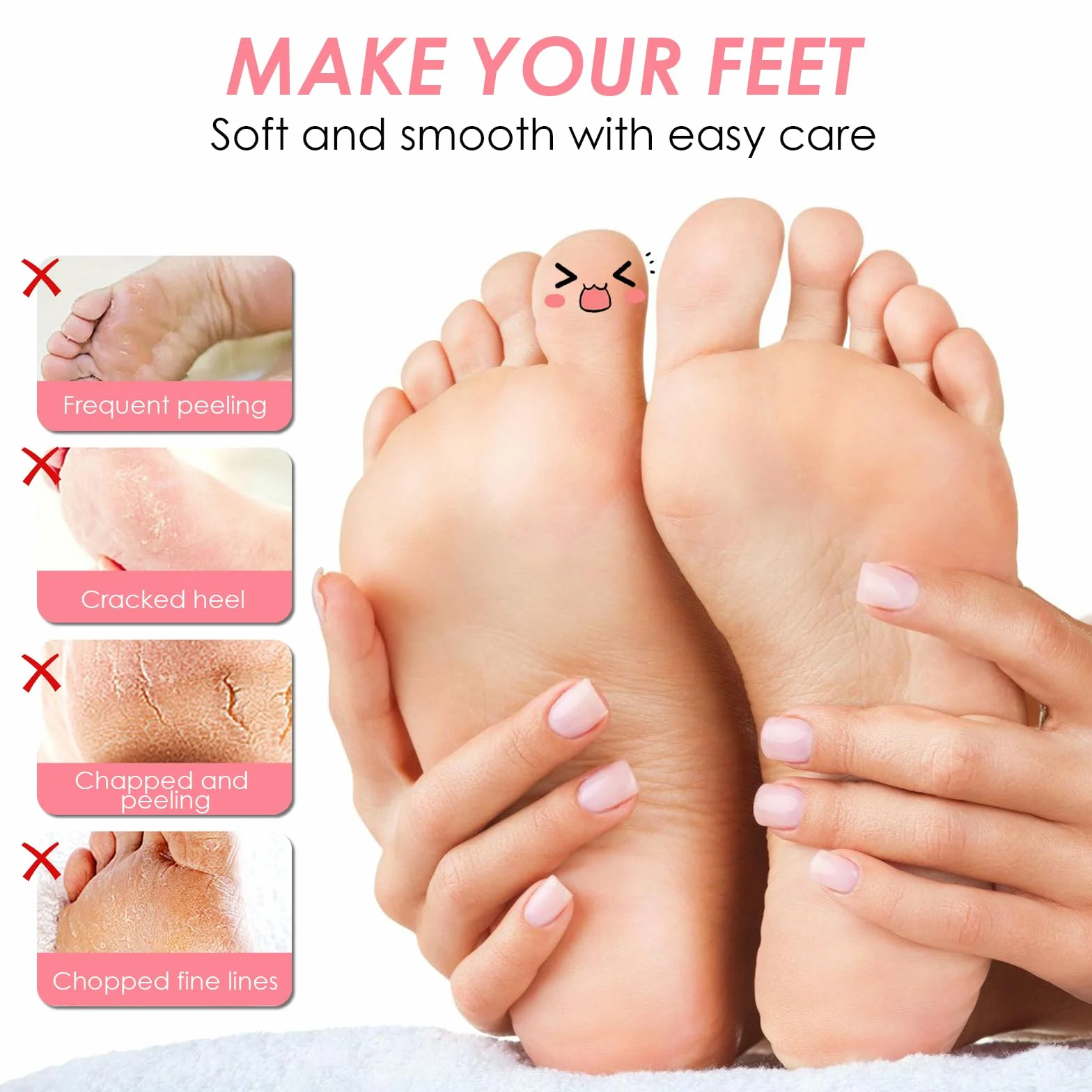 Masque Pieds Peeling Exfoliant pour Femmes & Hommes, Fraise Pêche