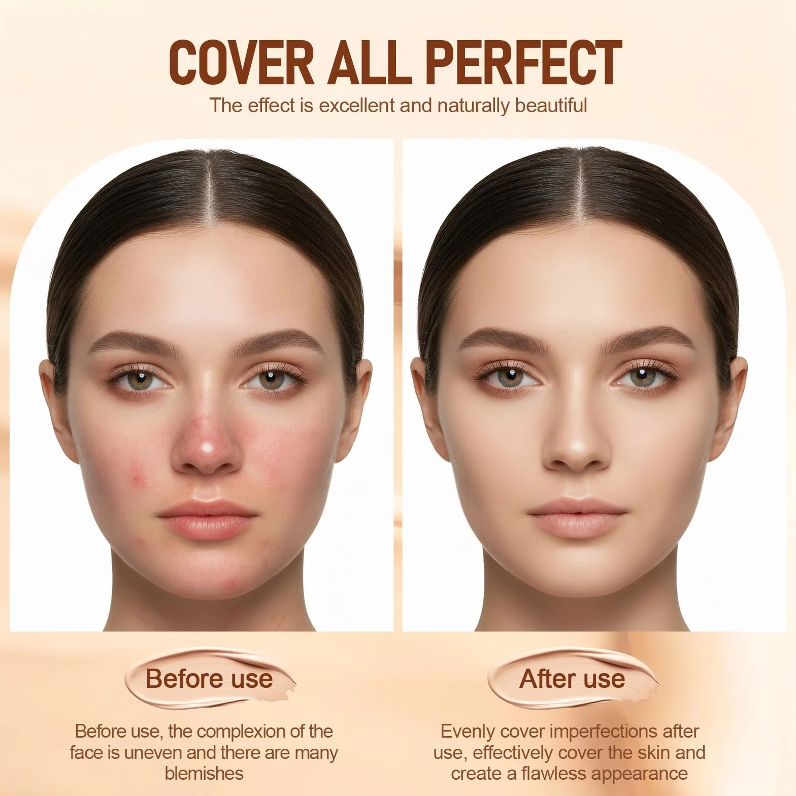 Crème CC SPF 50 Fond de Teint Couvrant pour Peau Parfaite Protection Solaire Haute