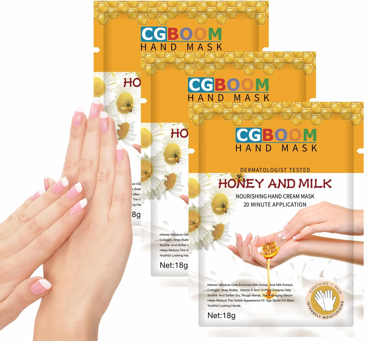 Masques pour les mains 3 paires gants hydratants exfoliants soins nourrissants Miel Lait