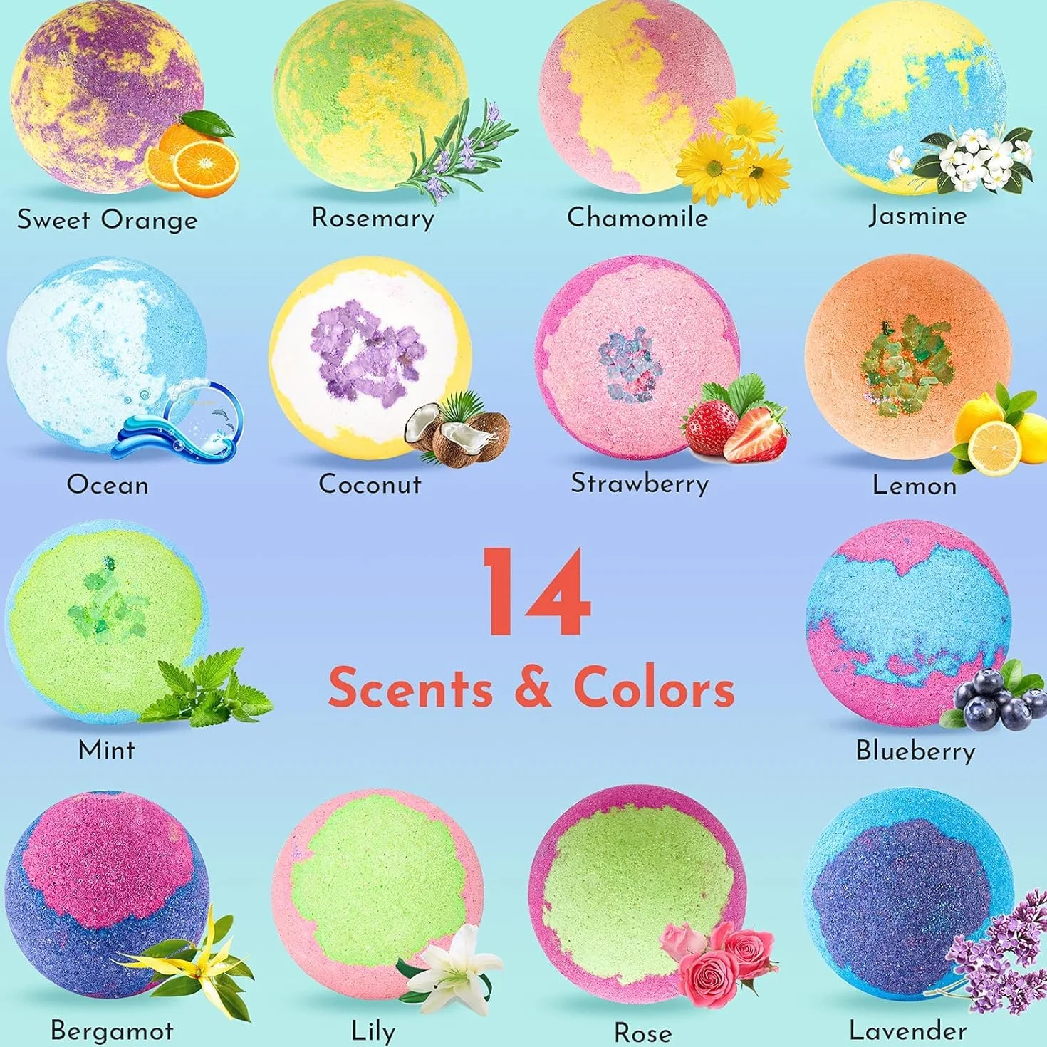 Coffret Cadeau Boules de Bain 14pcs Bombes de Bain Moussant aux Huiles Essentielles Naturels Fait à la Main