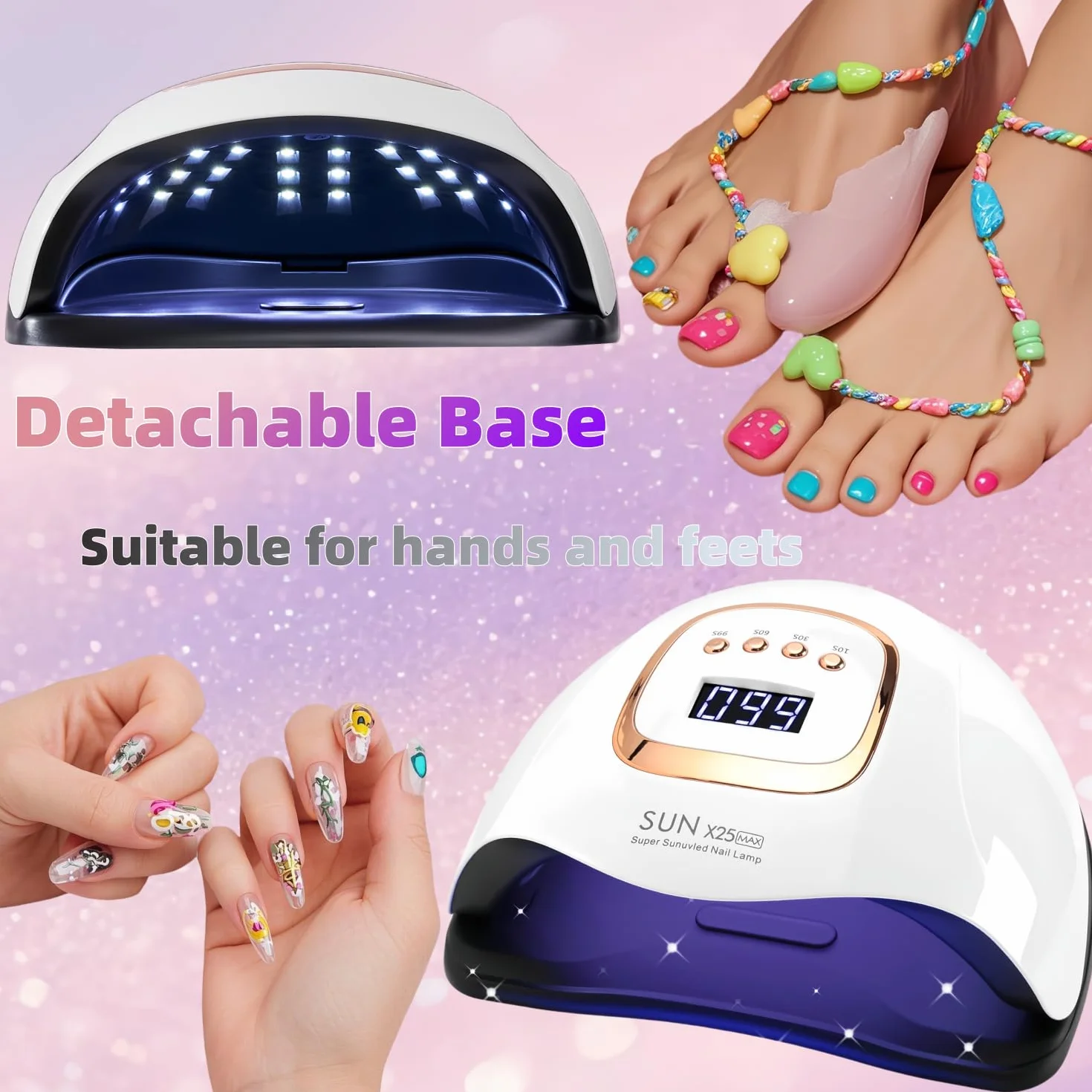 Lampe UV LED Ongles 380W 81 LEDs, Séchoir Professionnel avec Capteur Automatique et 4 Minuteries, Idéale pour Ongles des Mains et Pieds