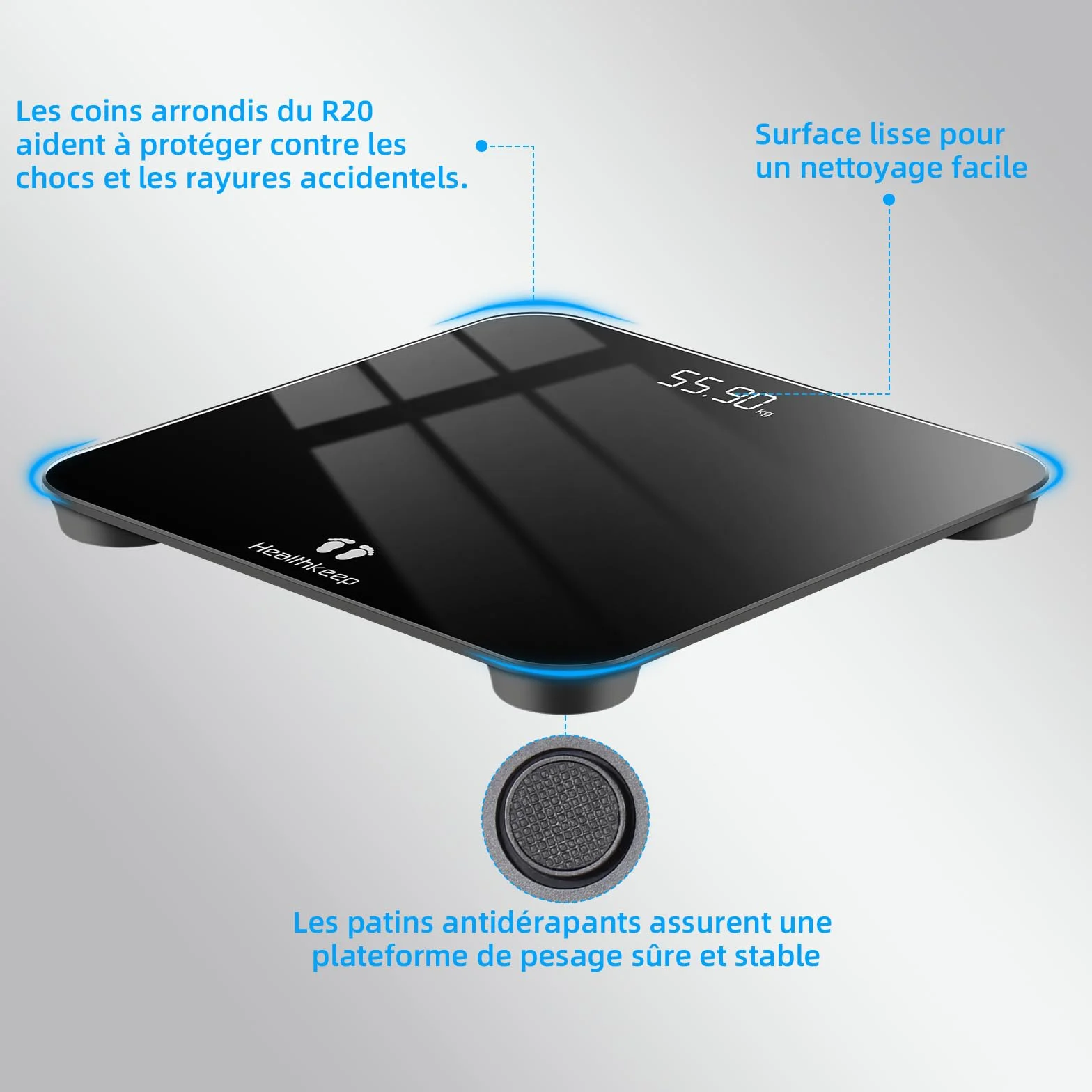 Healthkeep Balance Personne Numérique Haute Précision 180kg 400lb Verre Trempé 5mm
