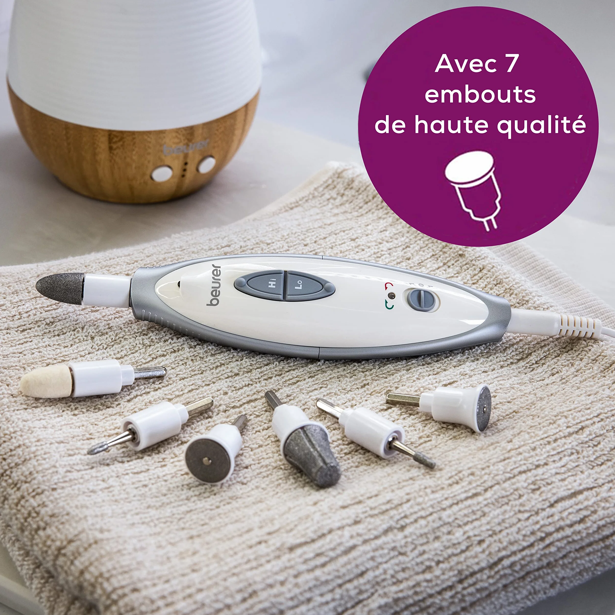 Beurer MP 41 Ponceuse électrique pour ongles, manucure pédicure professionnelle, 7 accessoires, lumière LED, pochette de rangement