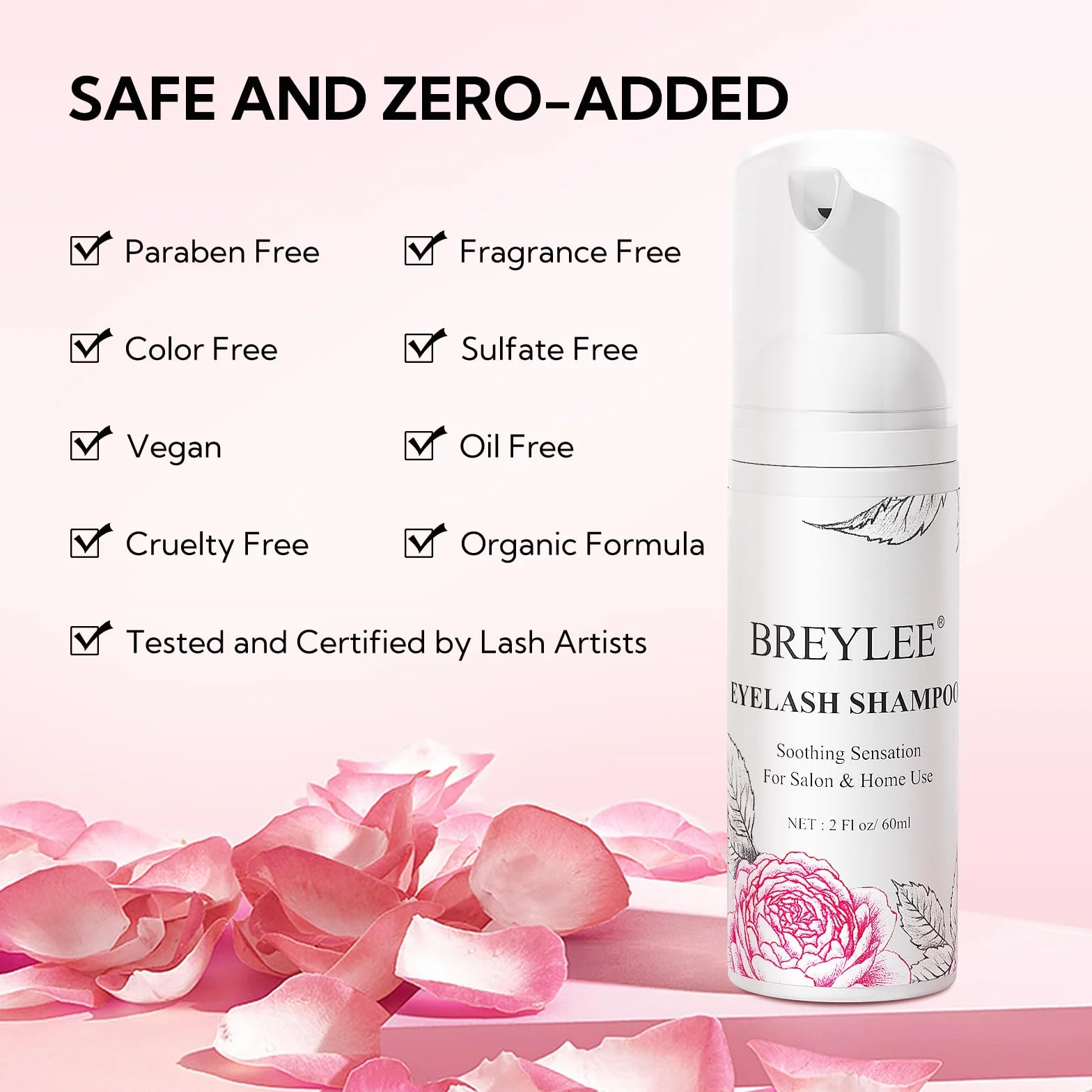 BREYLEE Shampooing pour cils 60 ml, nettoyant pour extensions de cils, sans parabène