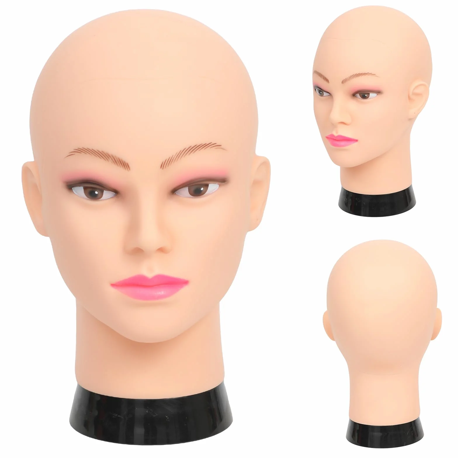 Tête de mannequin chauve pour femme - Tête de mannequin chauve pour la fabrication de perruques et présentoir - Avec pince de table gratuite (GT-B)