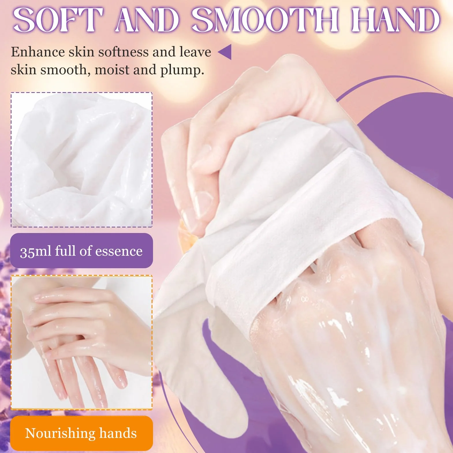 Masque Main Hydratant Miel Lavande 6 Paires Gants Hydratants pour Peau Sèche et Craquelée (Vert)