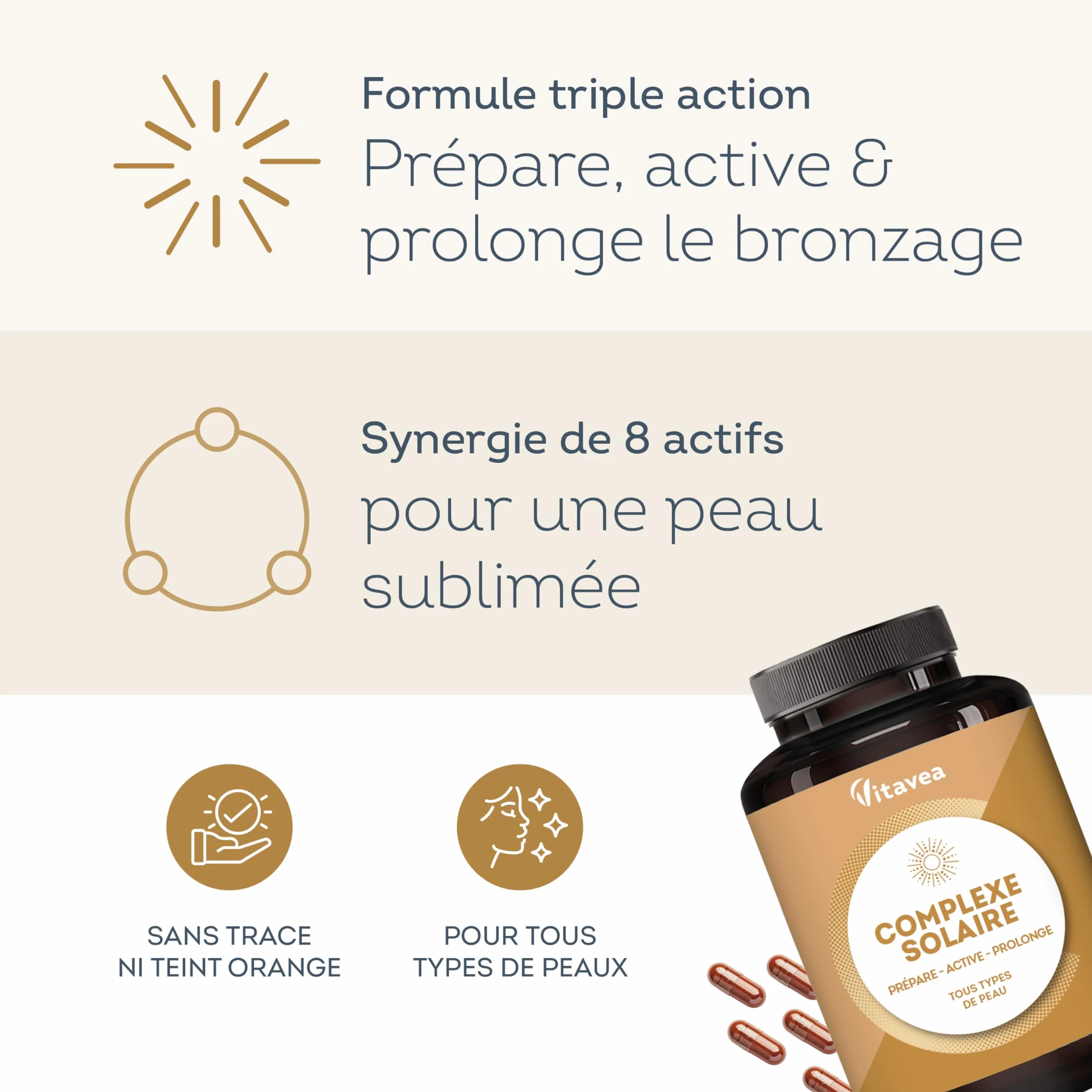 Vitavea Préparateur Solaire Accélérateur Bronzage 60 gélules Bêta-Carotène Lycopène Cuivre Huile Bourrache