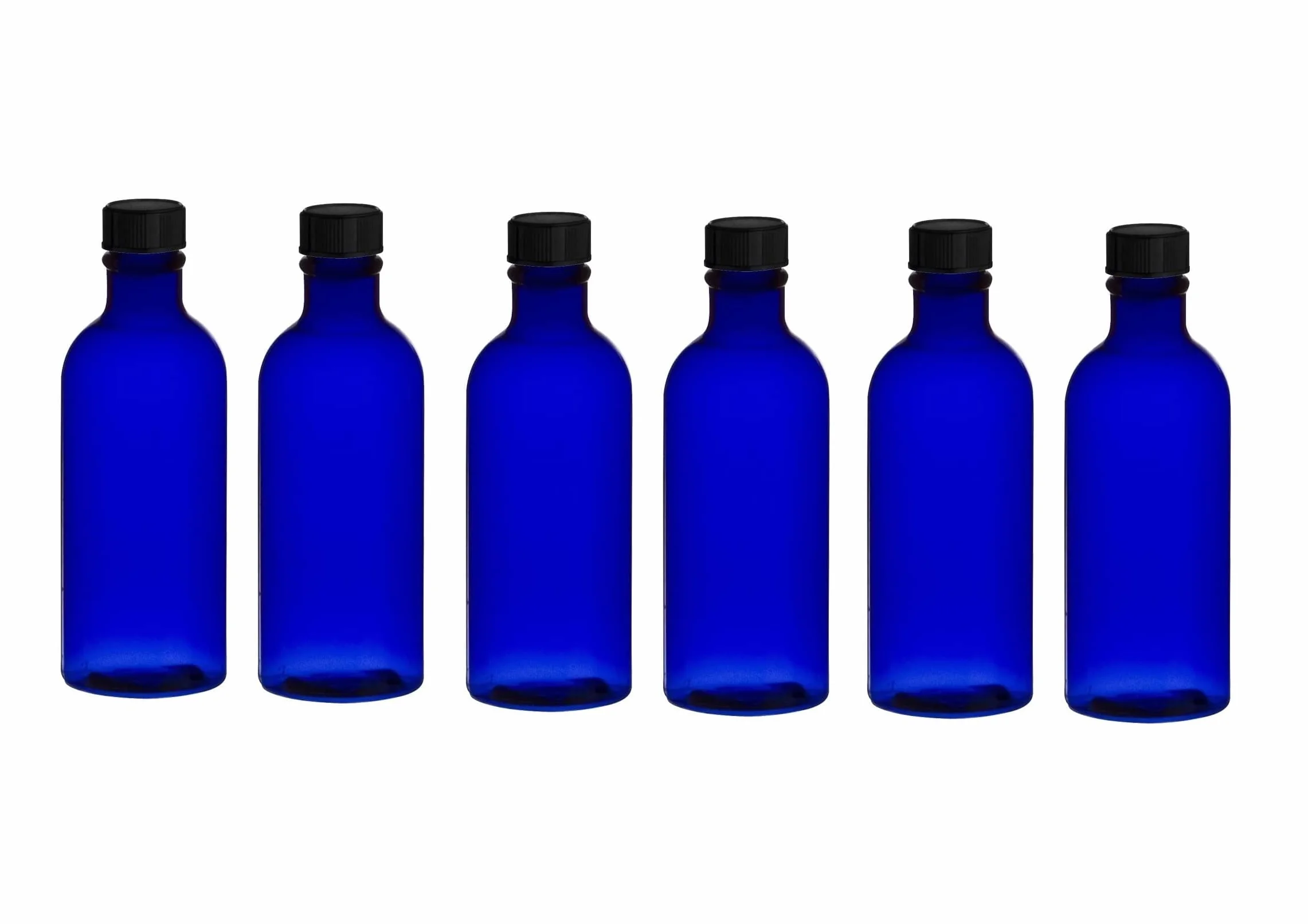 6 Flacons verre bleu 200 ml avec bouchon noir (PHARMA 20)