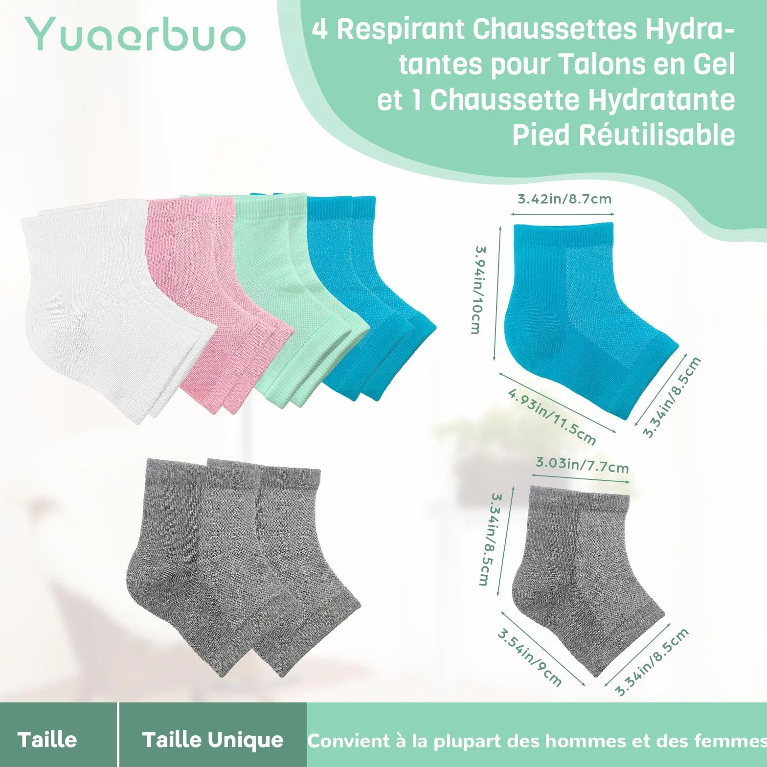 Chaussettes Hydratantes à Talon Souple 4 Respirant pour Pieds Secs avec Gel et Sans Gel Réutilisable