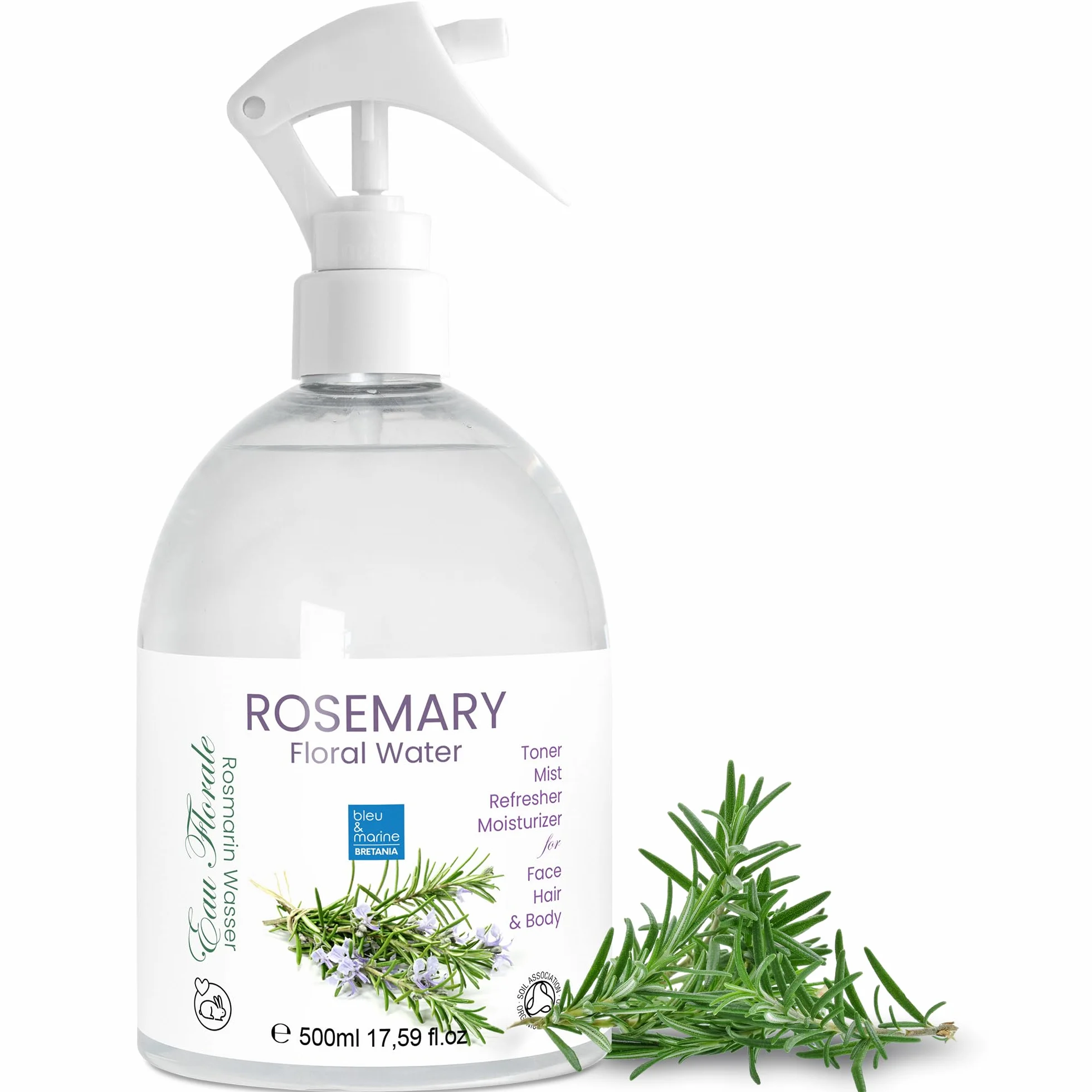 Hydrolat de Romarin, Équilibre Sébum, Stimule Croissance Cheveux, Antichute Capillaire, Spray Purifiant Visage, Anti Acne et Peau Grasse, 500 ml