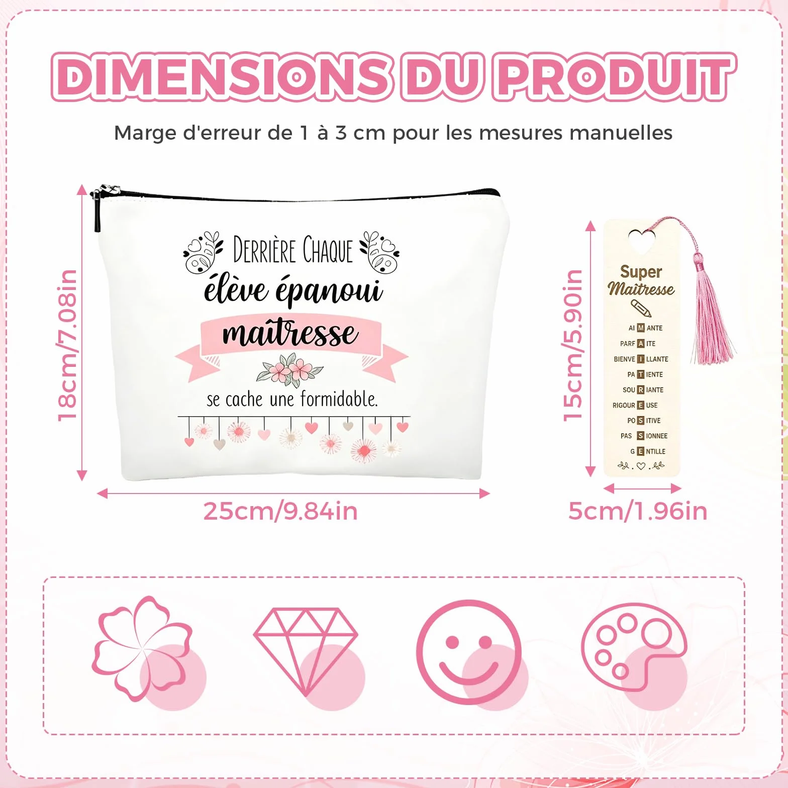 Trousse de Maquillage et Porte-Clés Mignon Cadeau Maitresse d'École Fin d'Année