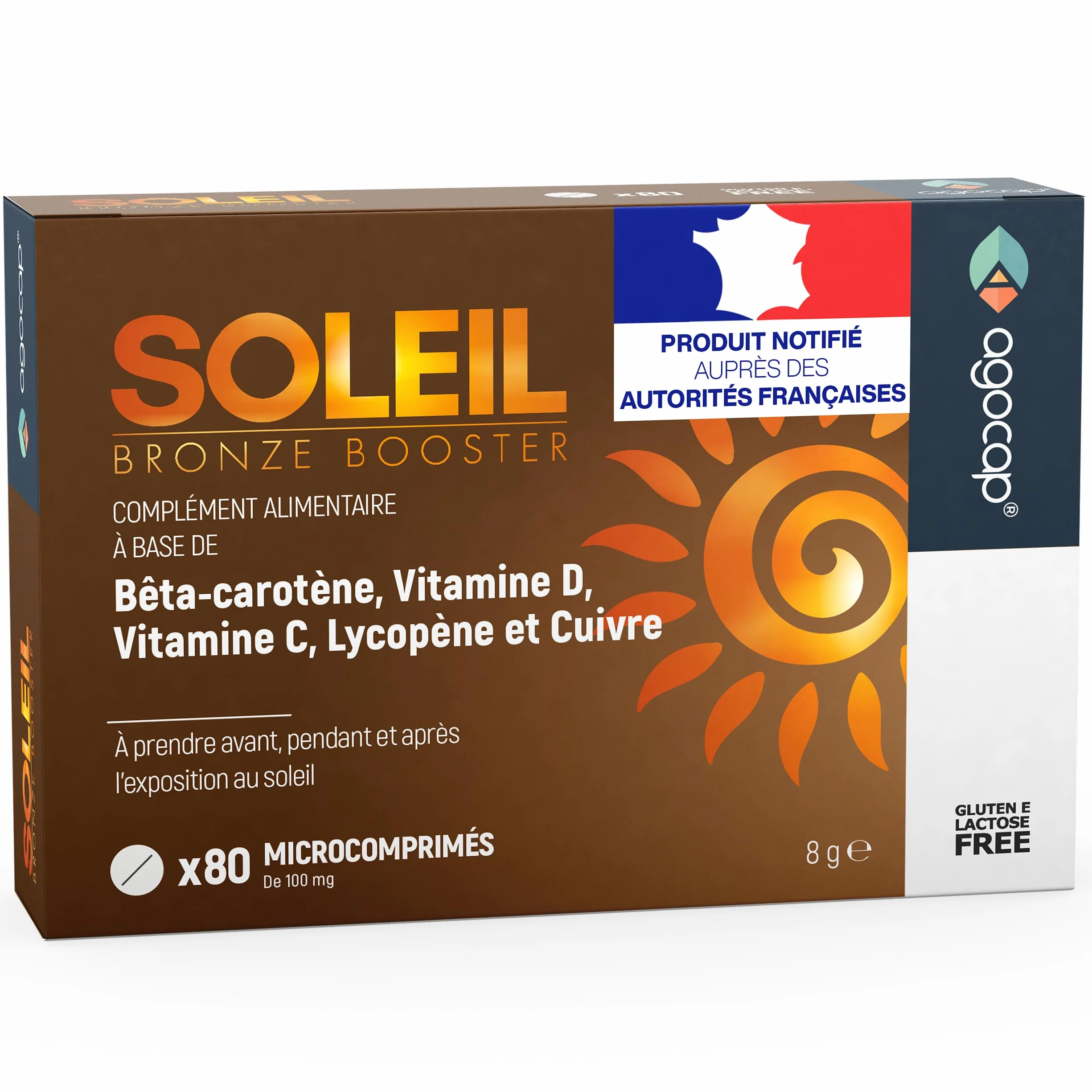 Autobronzant Gélule Accélérateur de Bronzage Bêtacarotène Sélénium Lycopène Vitamines 80 Comprimés