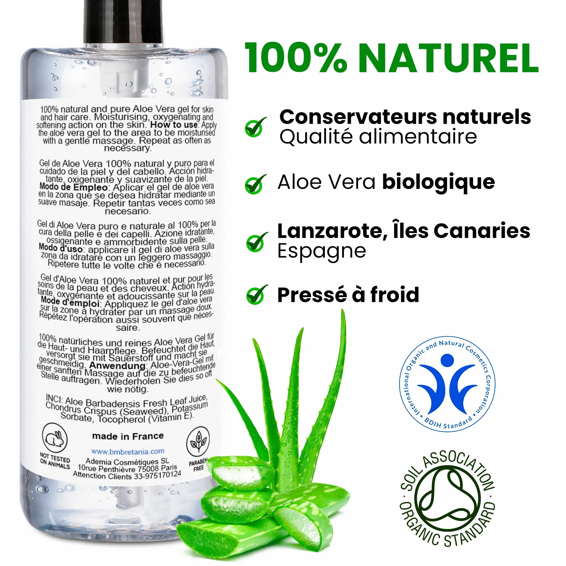 Gel Aloe Vera 100% Naturel Hydratant Visage Corps Cheveux 5000 ml