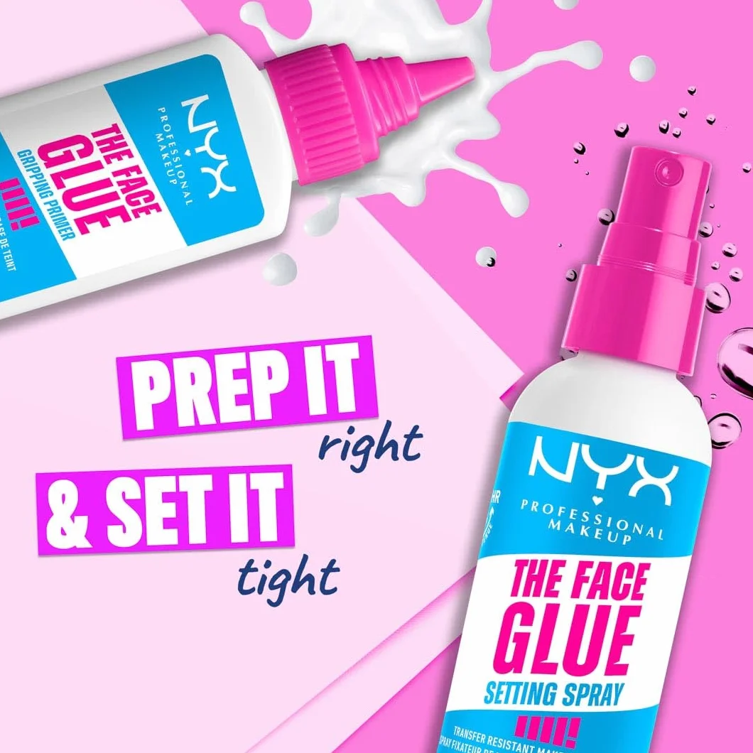 NYX Professional Makeup The Face Glue Setting Spray 60ml Fixateur de Maquillage Résistant aux Transferts Waterproof Tenue Longue Durée 24H Vegan