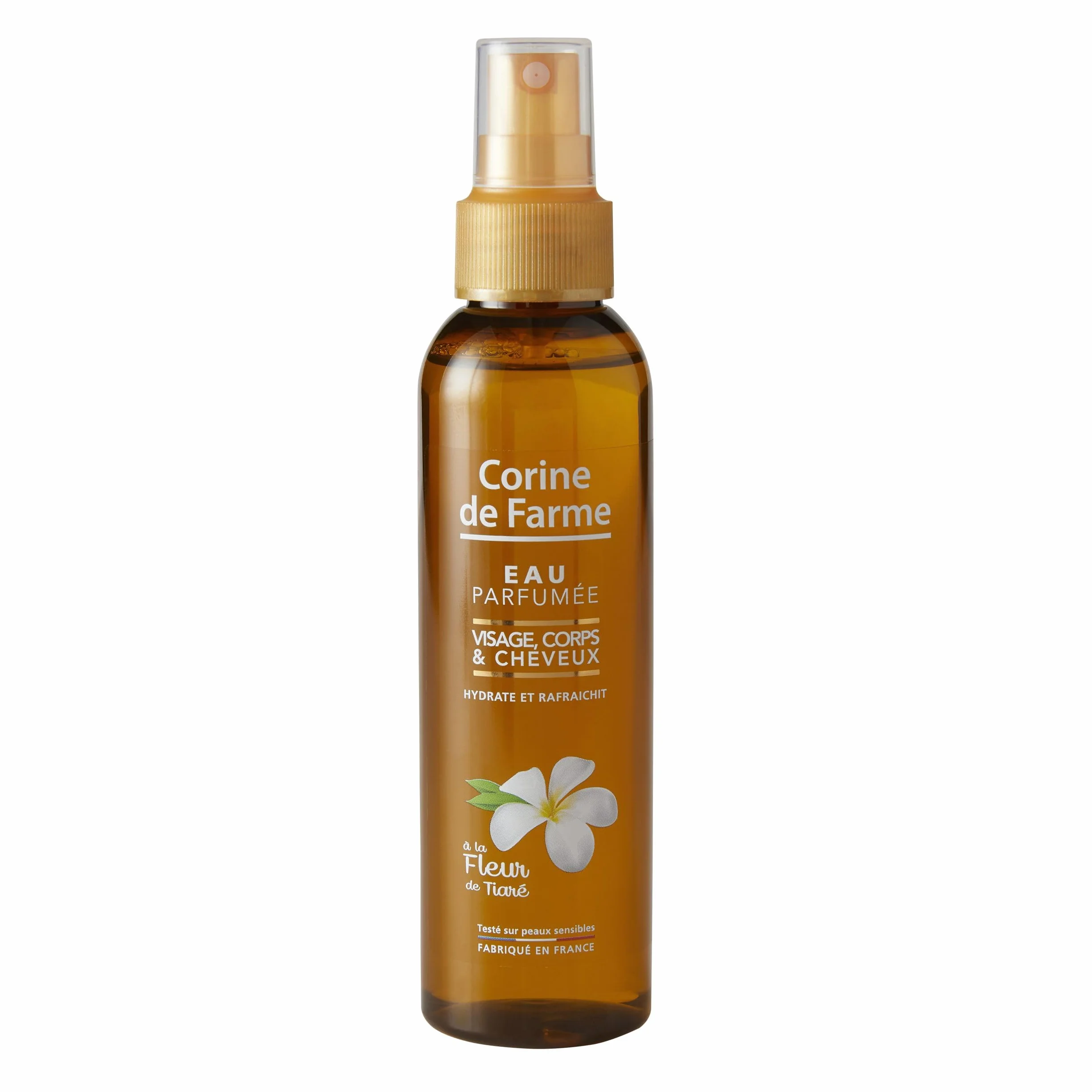Corine de Farme Eau Parfumée Tiaré Monoï Brume de Soin Visage Corps Cheveux Hydratante Rafraîchissante Sans Alcool 150 ml