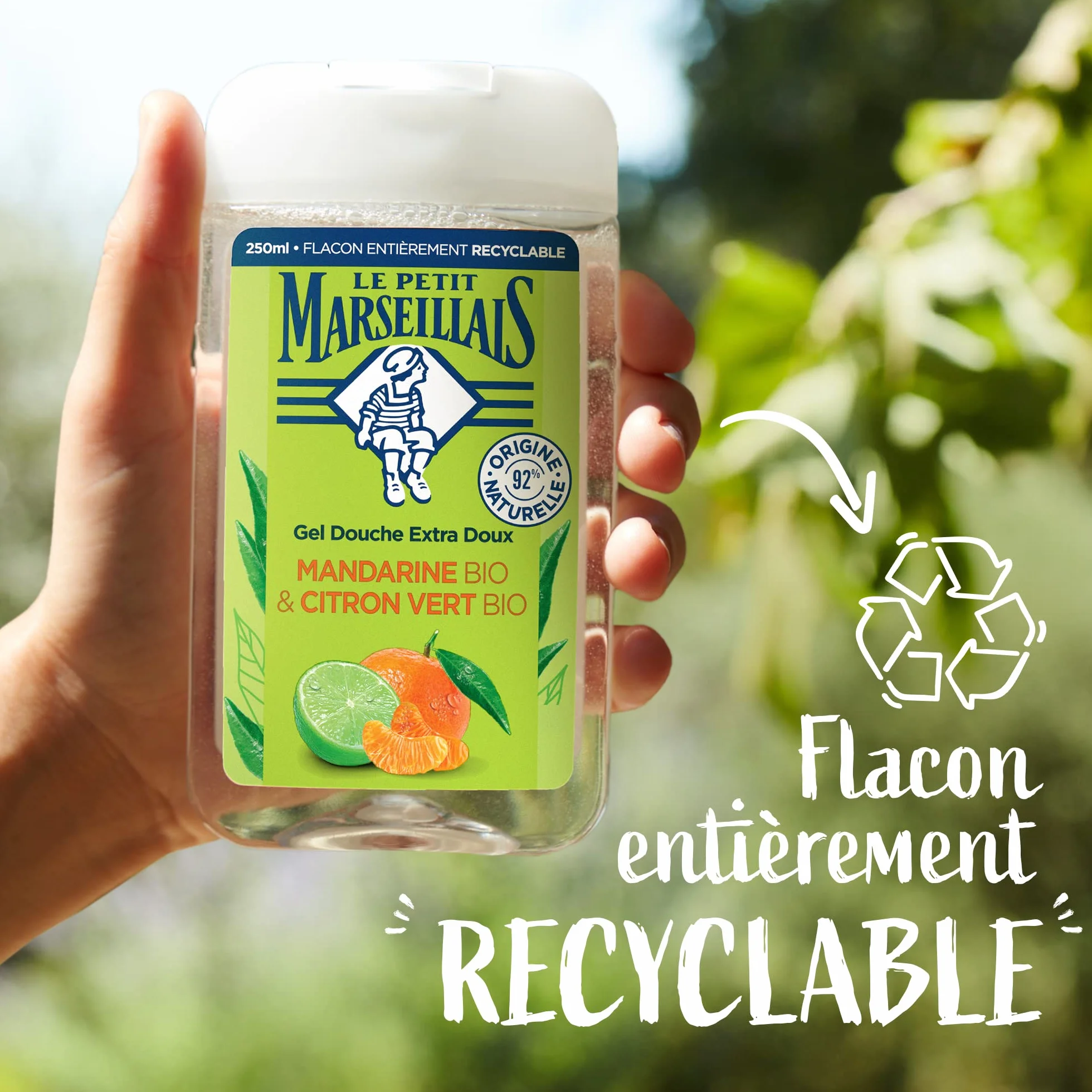 Le Petit Marseillais Gel Douche Extra Doux Mandarine Bio Citron Vert Bio 250ml 92% Ingrédients Naturels Flacon Recyclable